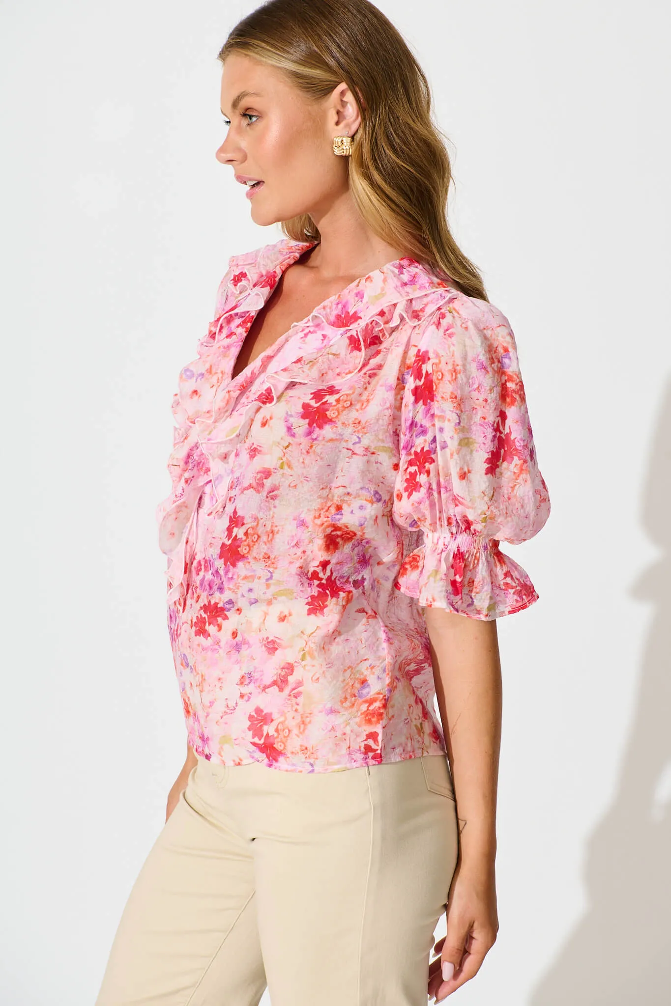 Vivica Top in Pink and Purple Watercolour Floral sold by St Frock product image thumbnail 2