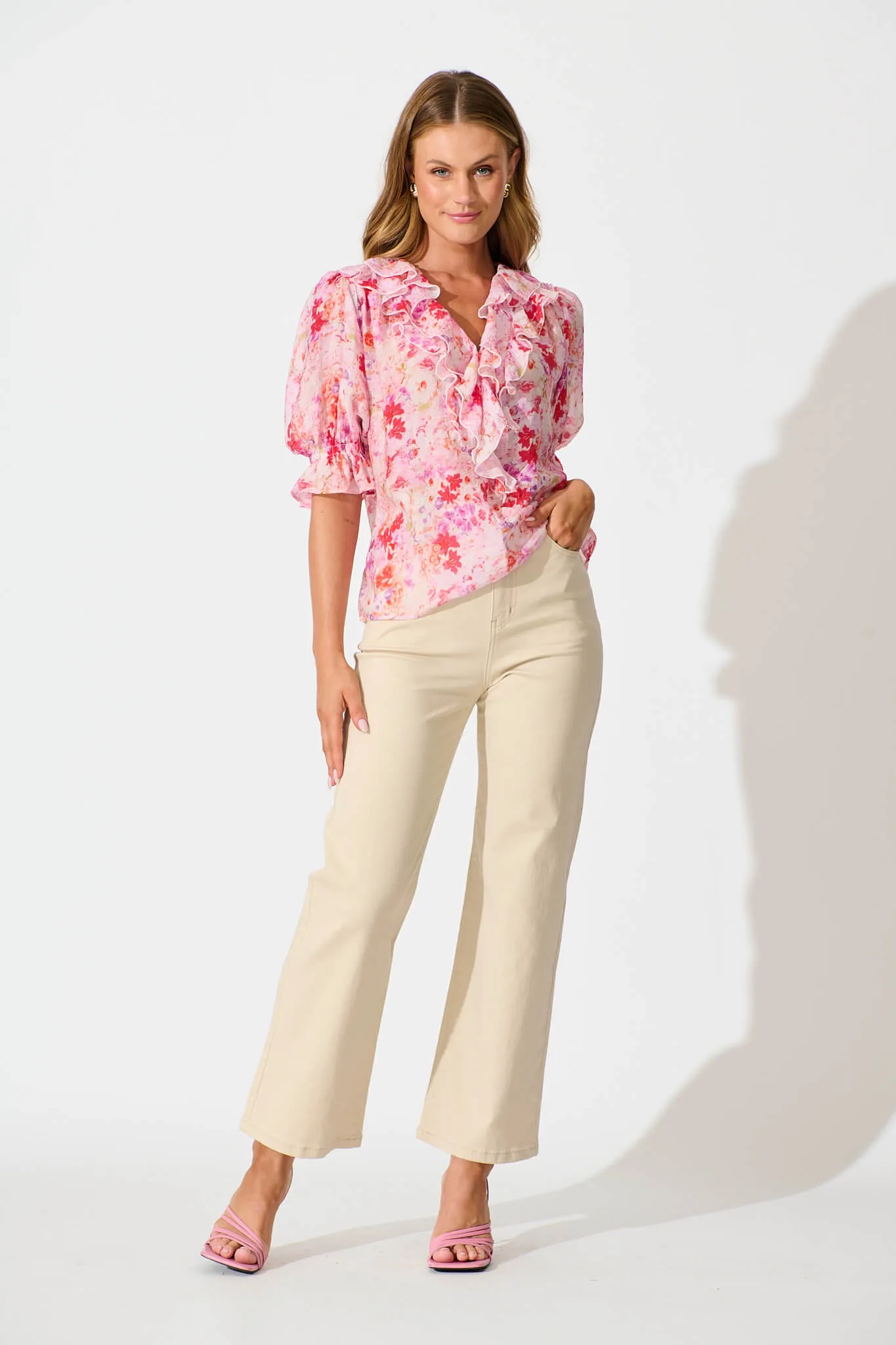 Vivica Top in Pink and Purple Watercolour Floral sold by St Frock product image thumbnail 4