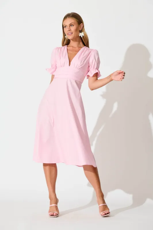 Sunrays Midi Dress in Pink Cotton sold by St Frock