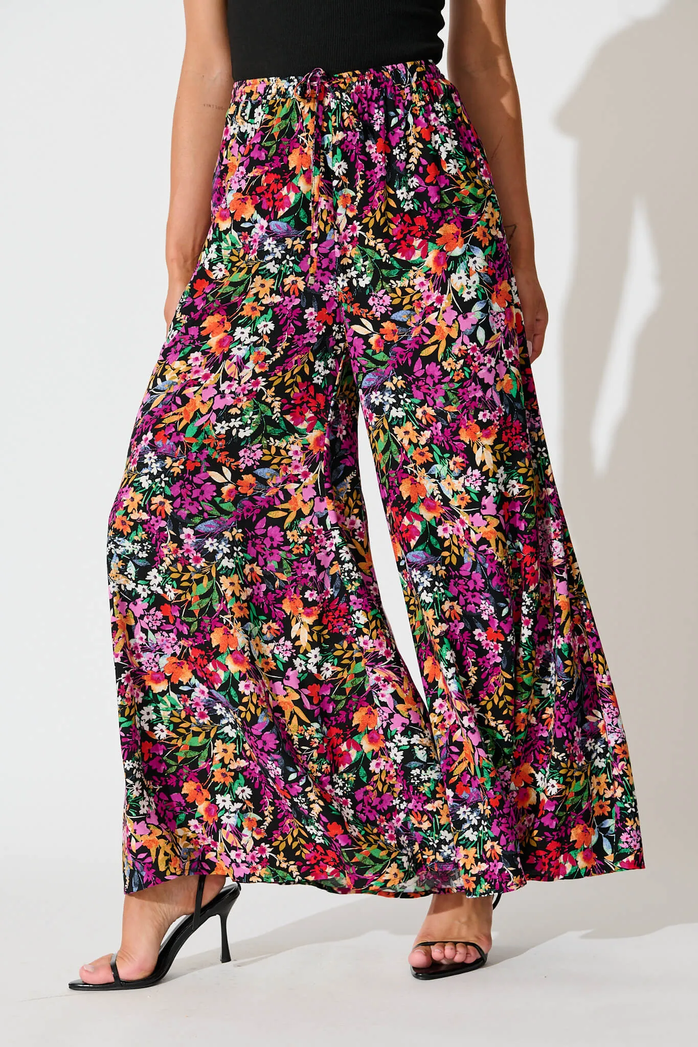 Lucia Pant In Black Multi Floral sold by St Frock