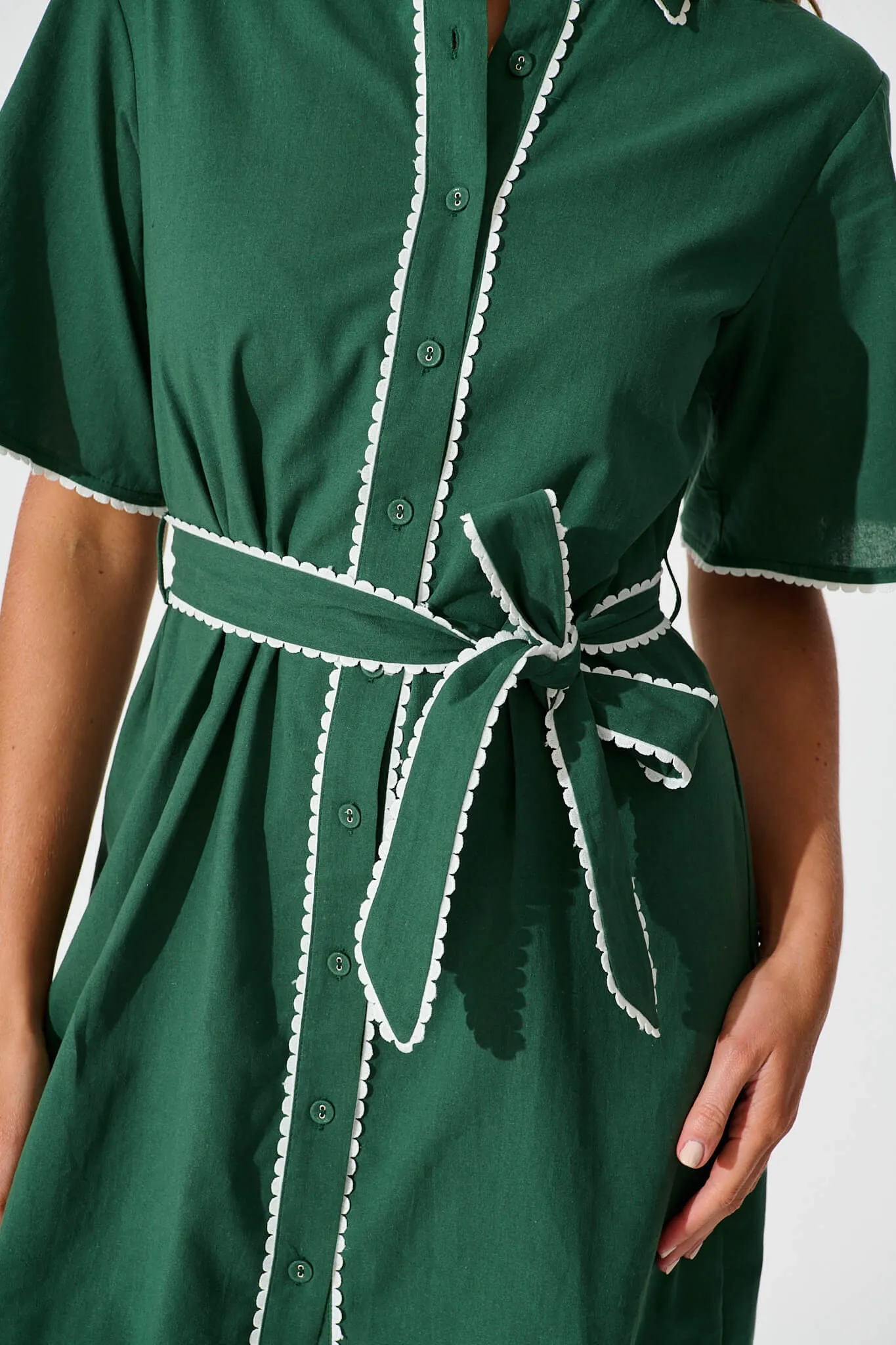 Miela Shirt Dress in Emerald with White Contrast Trim Cotton sold by St Frock product image thumbnail 5