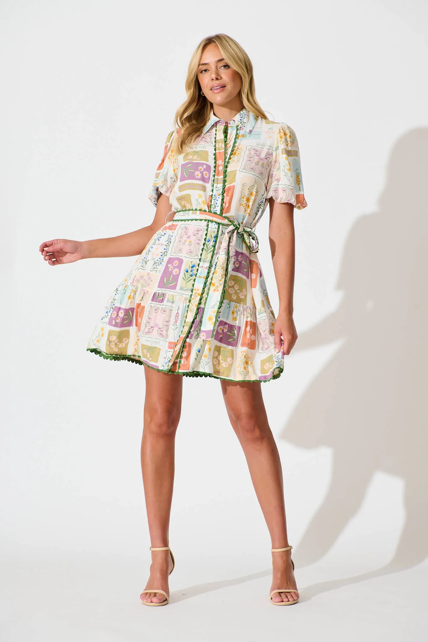 Fairytales Shirt Dress In Daisy Patchwork Print sold by St Frock