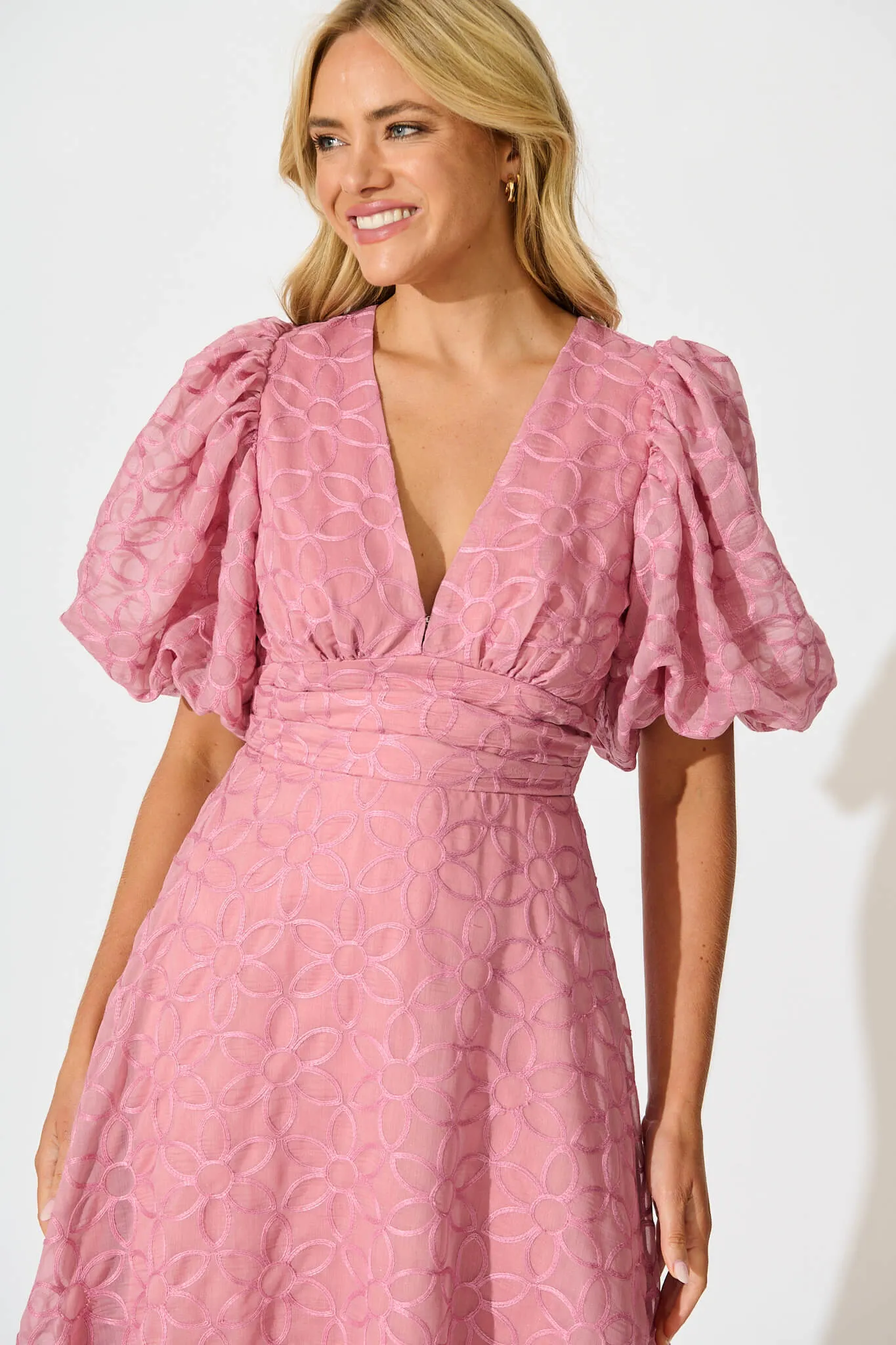 Countess Maxi Dress in Pink Embroidered Organza sold by St Frock product image thumbnail 5