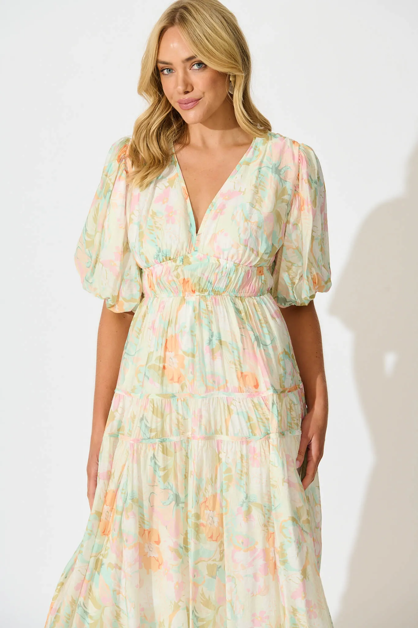 Amalie Midi Dress In White with Pastel Multi Floral sold by St Frock product image thumbnail 2