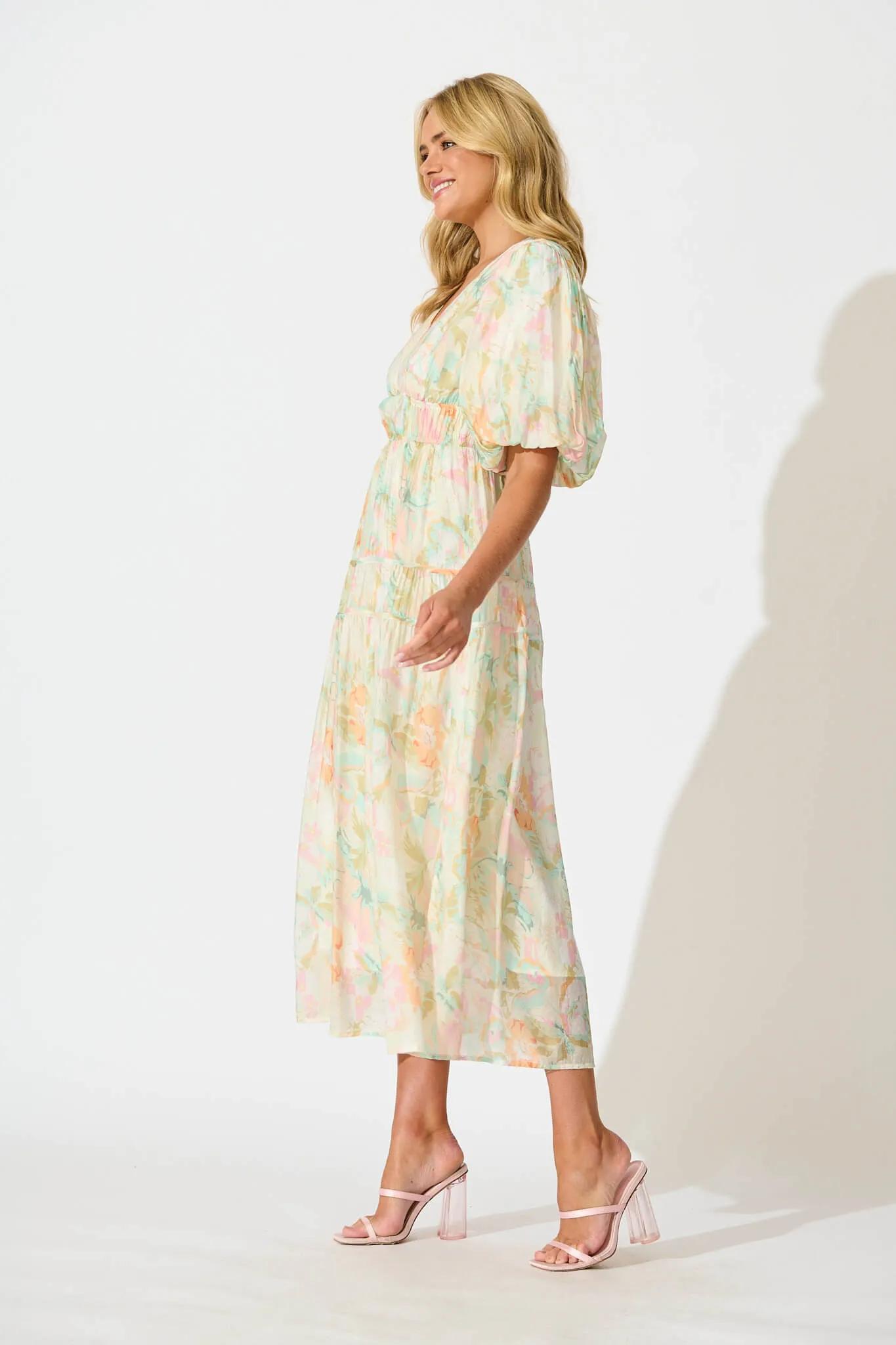 Amalie Midi Dress In White with Pastel Multi Floral sold by St Frock product image thumbnail 3