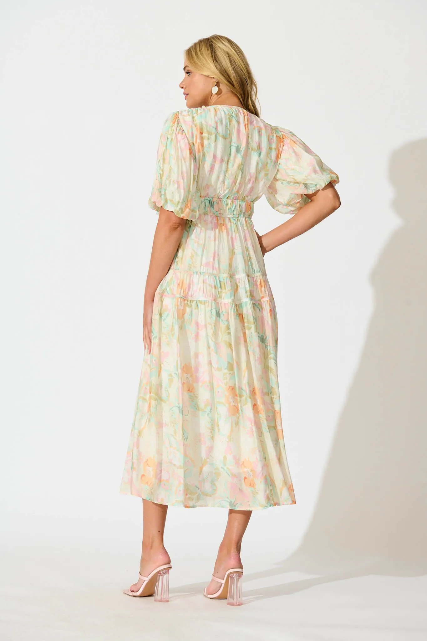 Amalie Midi Dress In White with Pastel Multi Floral sold by St Frock product image thumbnail 4