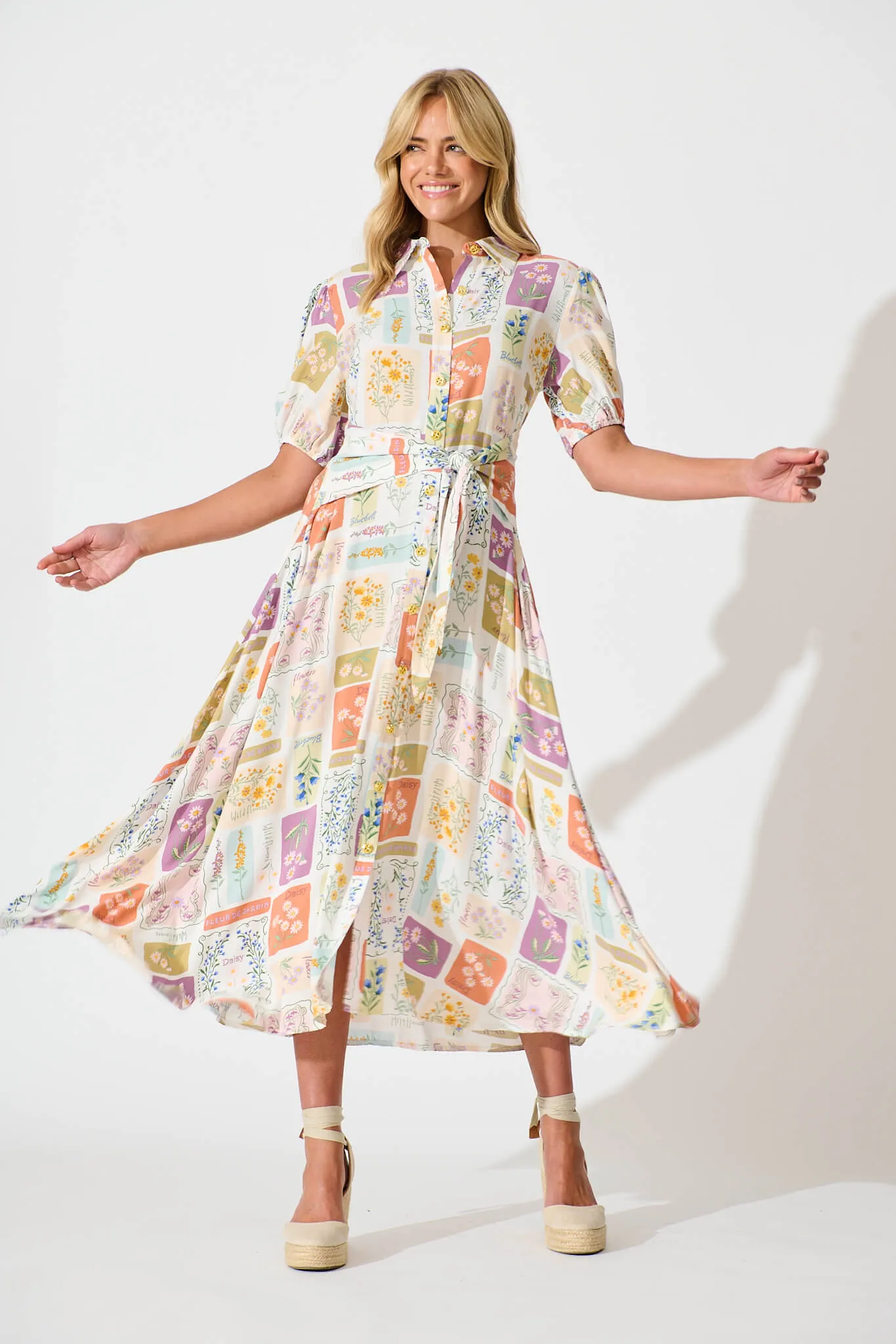 Bella Maxi Shirt Dress In Daisy Patchwork Print sold by St Frock
