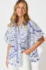 Capri Shirt In White and Blue Cotton Linen sold by St Frock