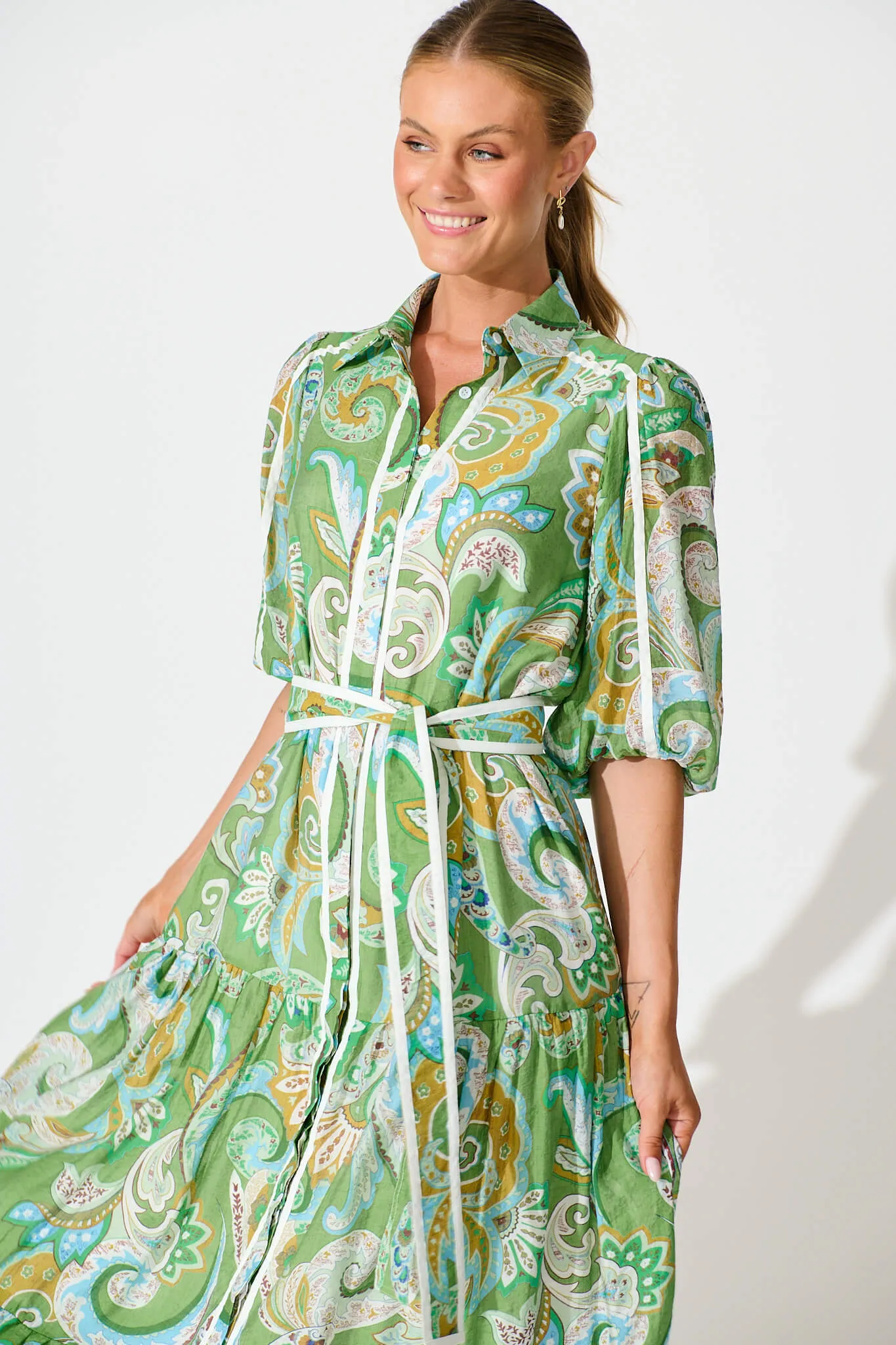 Dion Maxi Shirt Dress In Green Multi Print sold by St Frock product image thumbnail 2