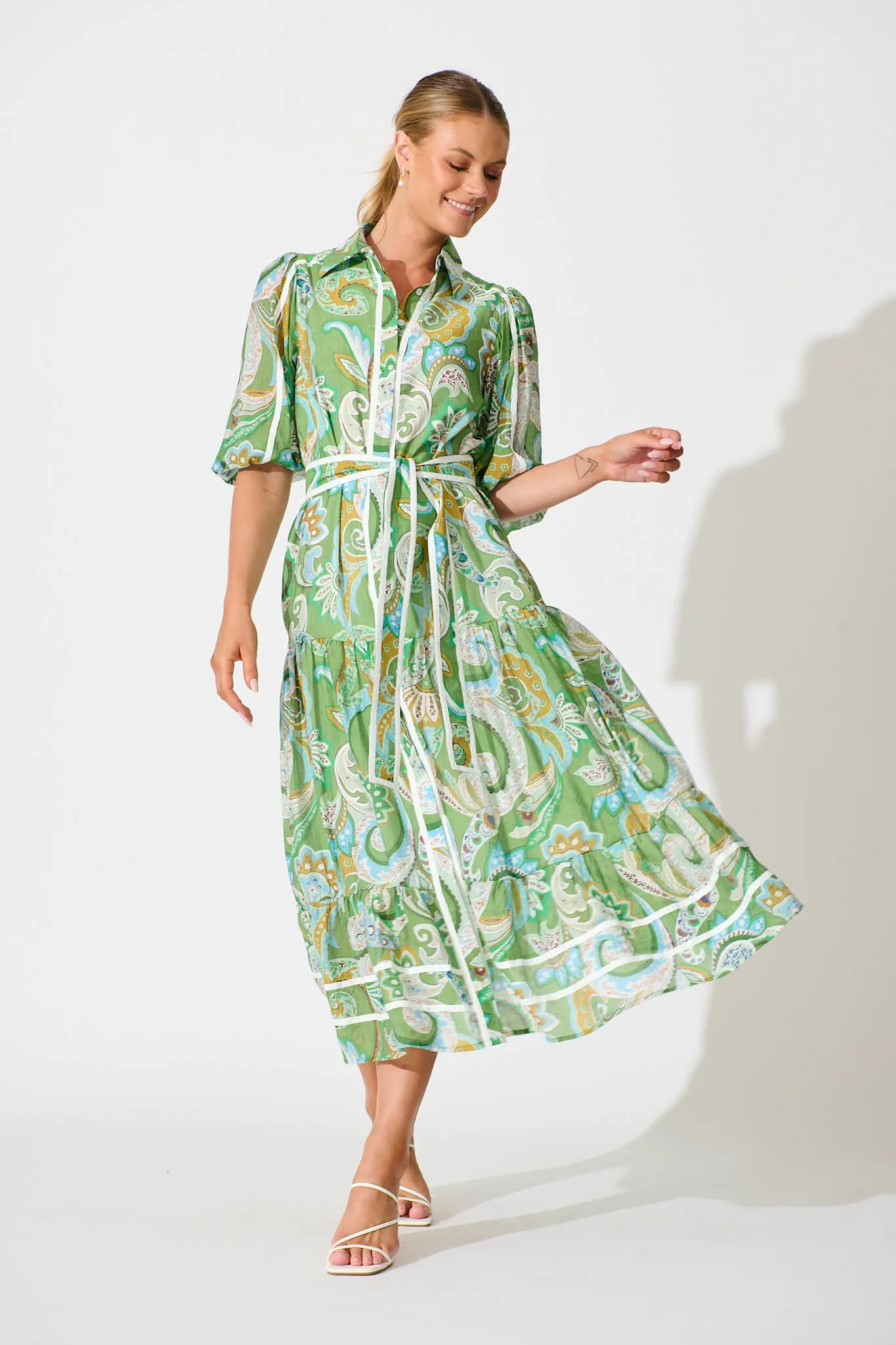 Dion Maxi Shirt Dress In Green Multi Print sold by St Frock