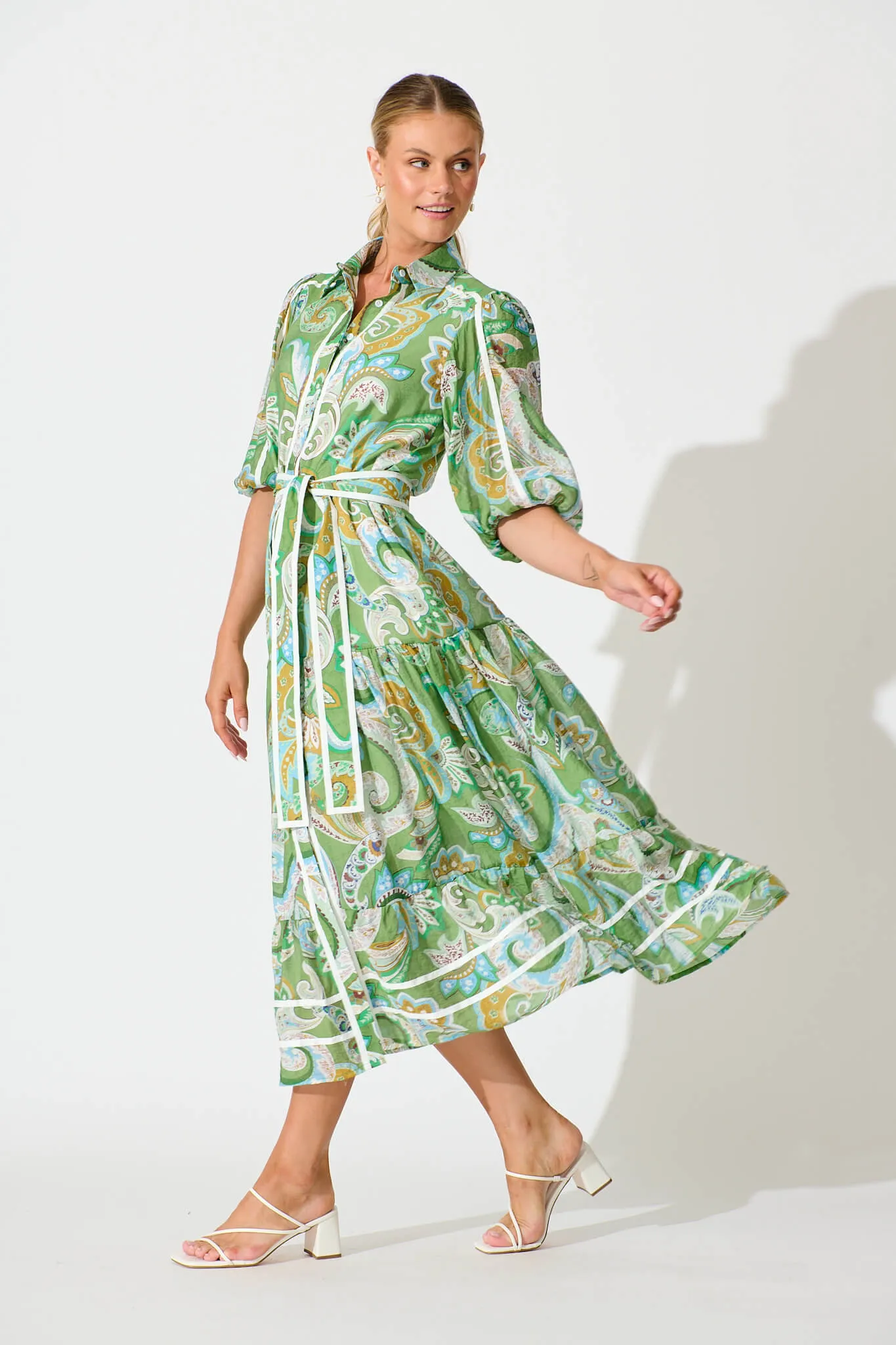 Dion Maxi Shirt Dress In Green Multi Print sold by St Frock product image thumbnail 3