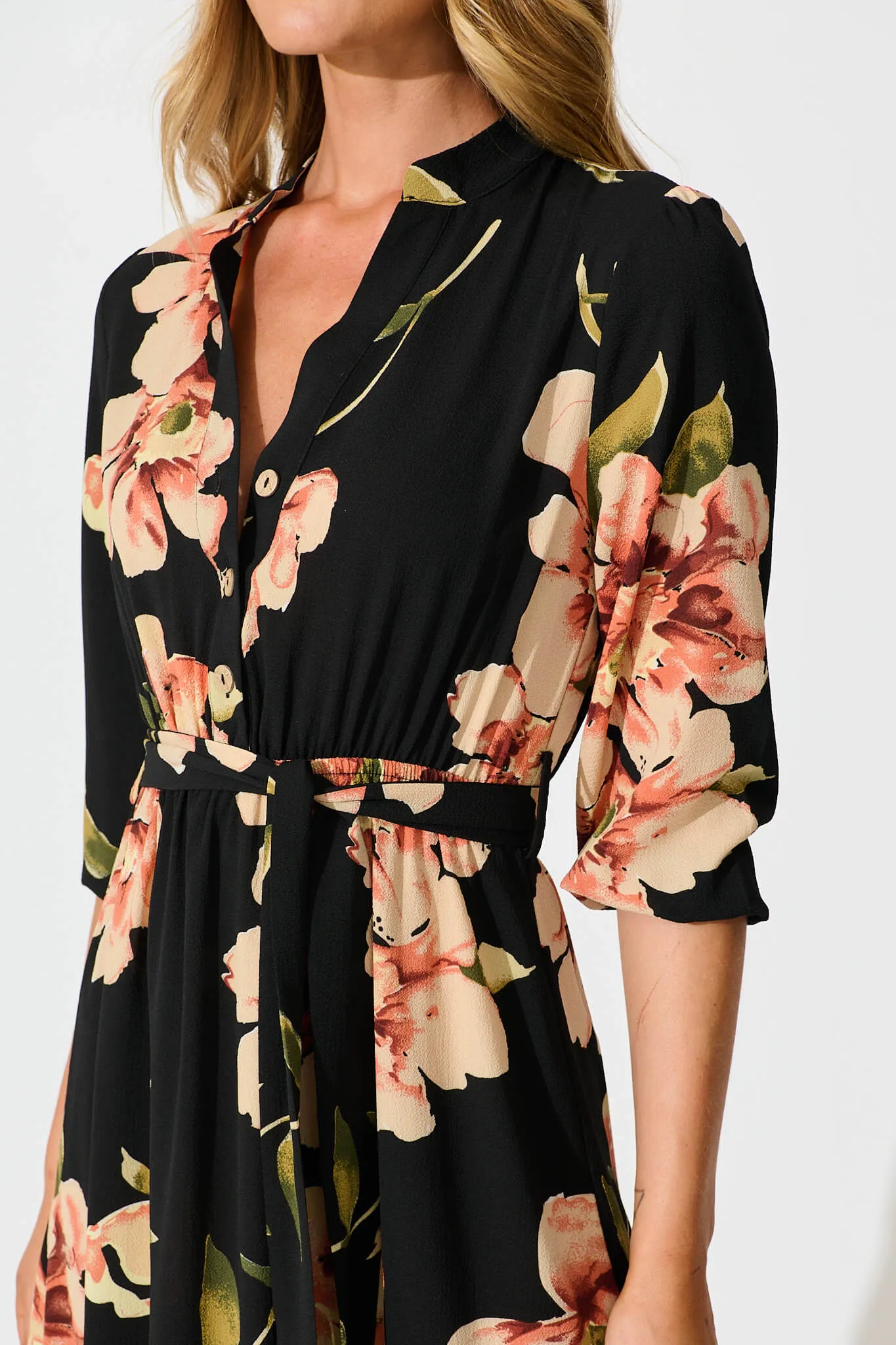 Jemimah Midi Dress In Black with Blush Floral sold by St Frock product image thumbnail 5