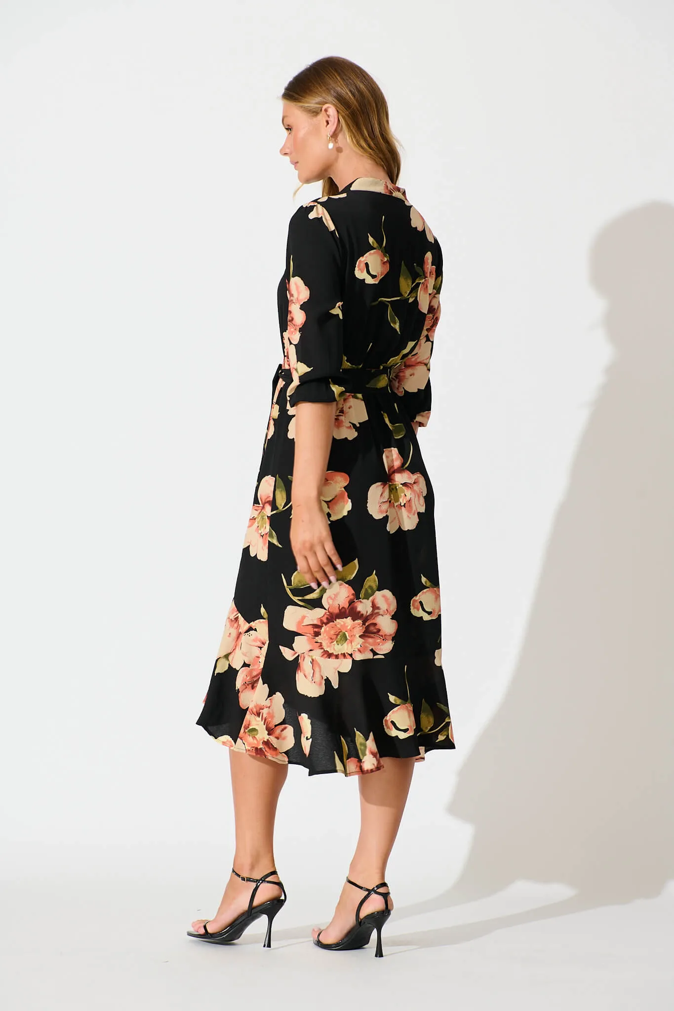 Jemimah Midi Dress In Black with Blush Floral sold by St Frock product image thumbnail 4