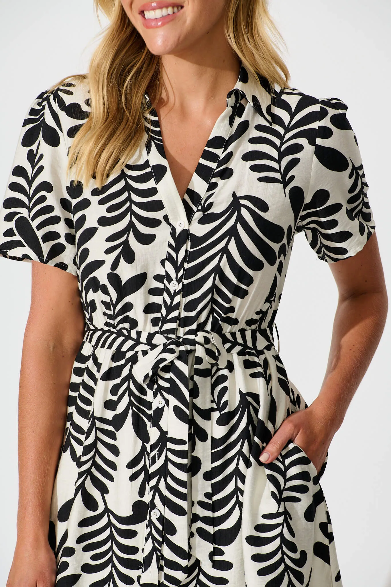 Edna Shirt Dress in Cream with Black Print sold by St Frock product image thumbnail 5