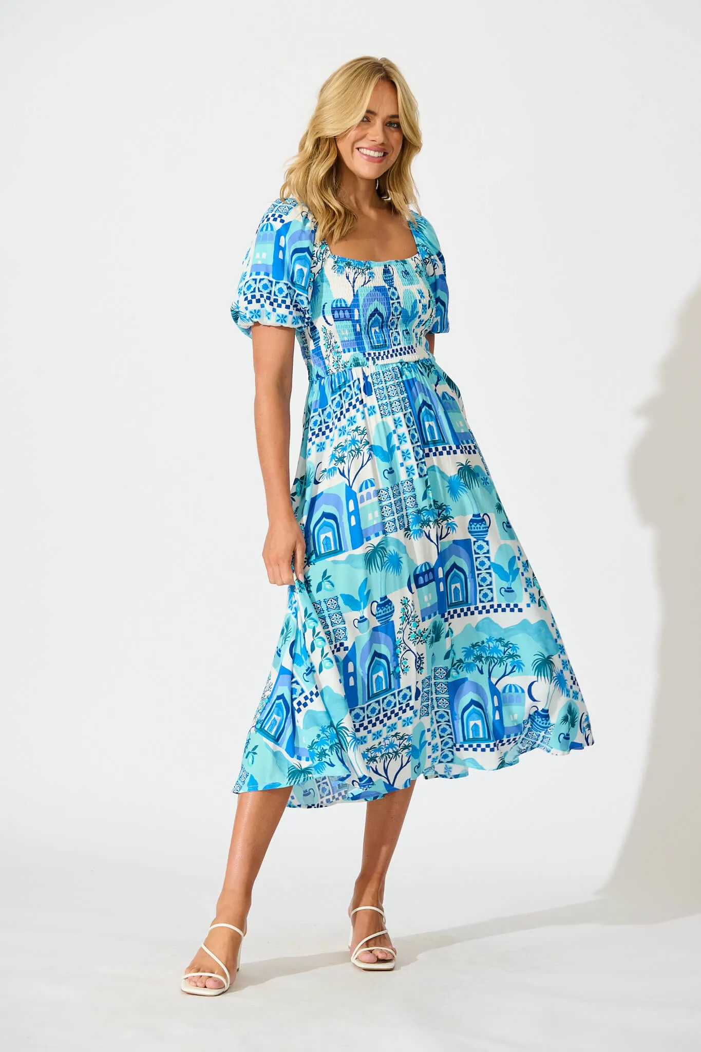 Mariam Midi Dress In Blue Multi sold by St Frock