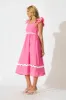 Miami Midi Dress In Pink With White Ric Rac Cotton sold by St Frock