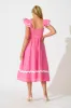 Miami Midi Dress In Pink With White Ric Rac Cotton sold by St Frock