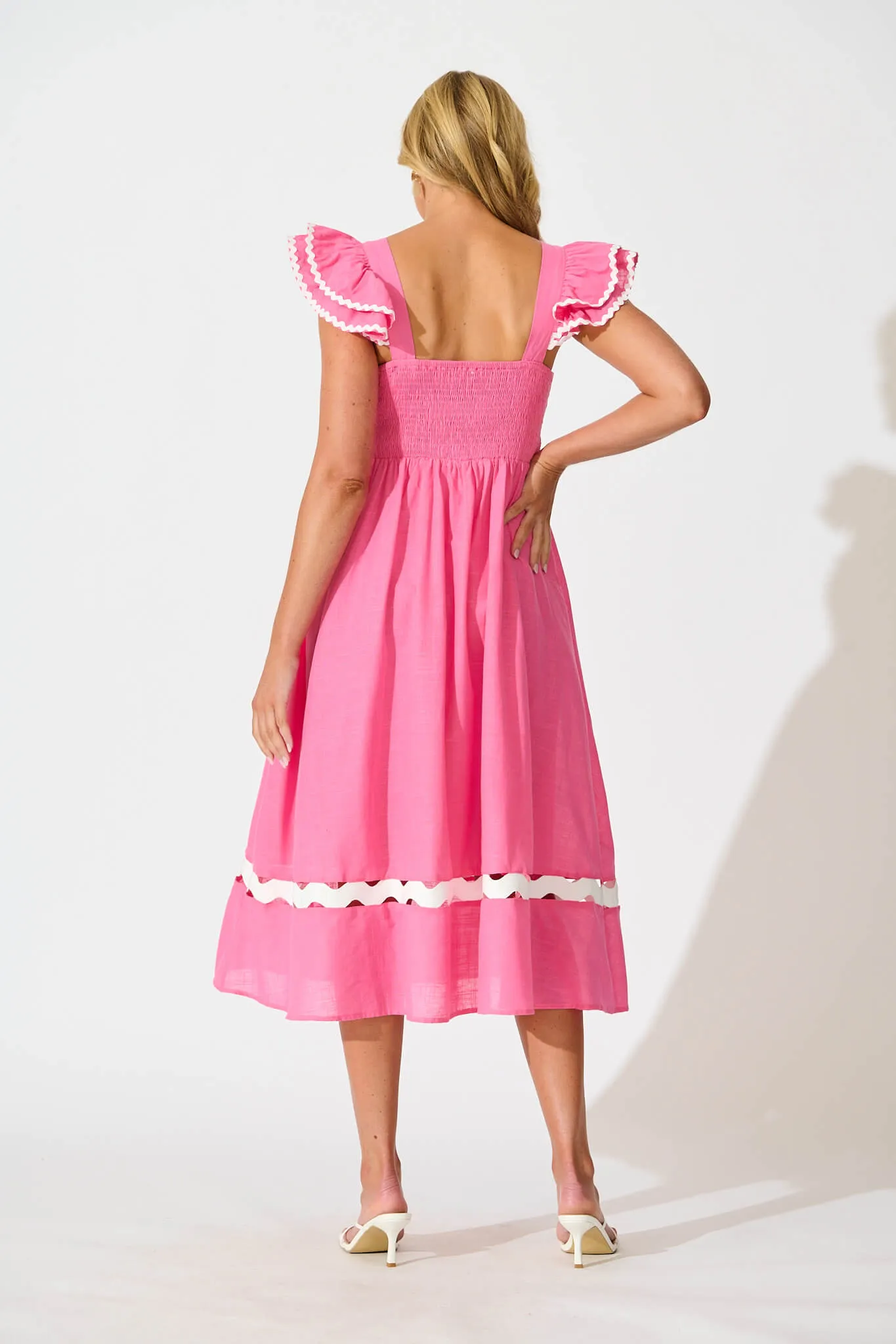 Miami Midi Dress In Pink With White Ric Rac Cotton sold by St Frock product image thumbnail 4