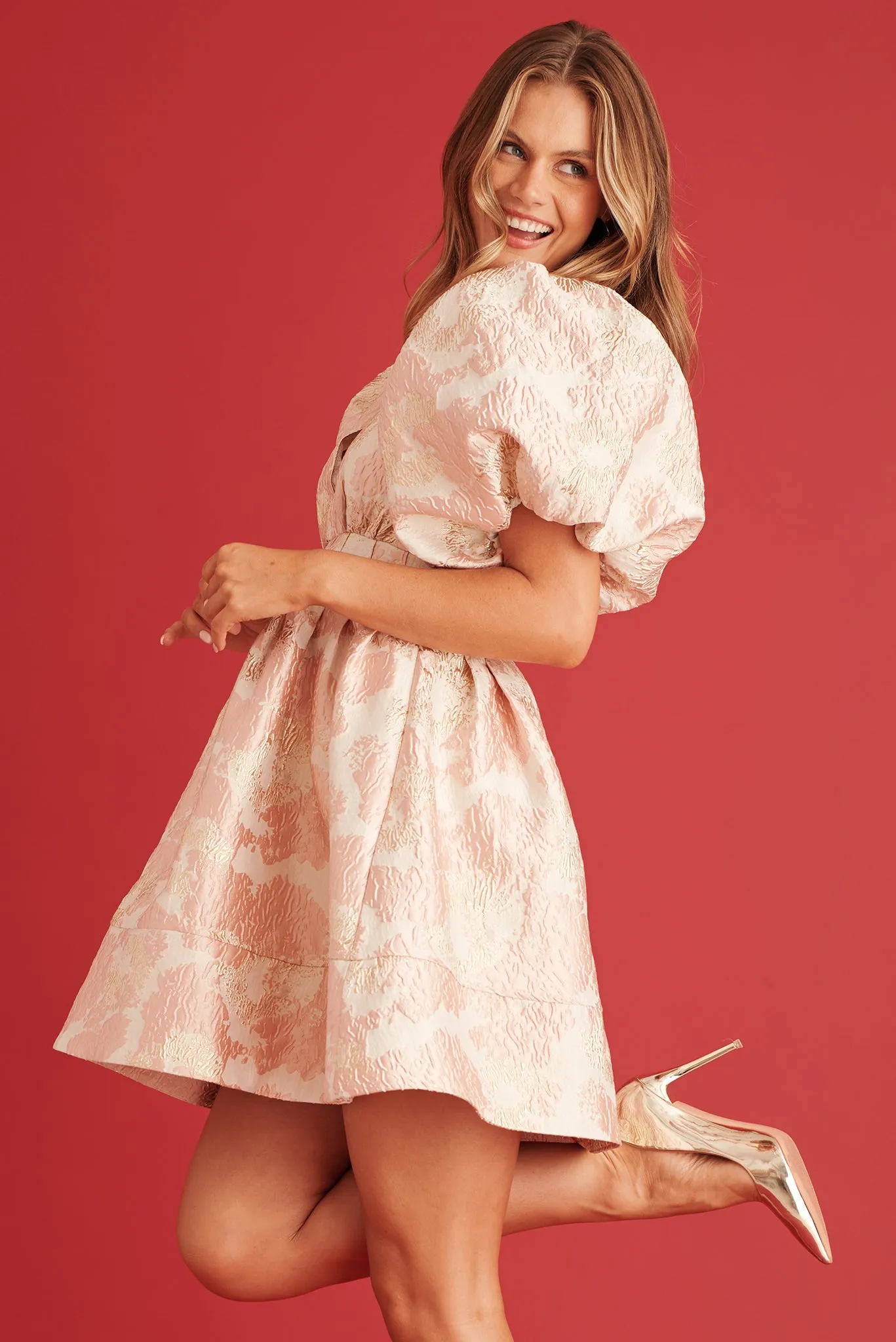 Paris Dreamer Dress in Blush with Gold Jacquard sold by St Frock product image thumbnail 3