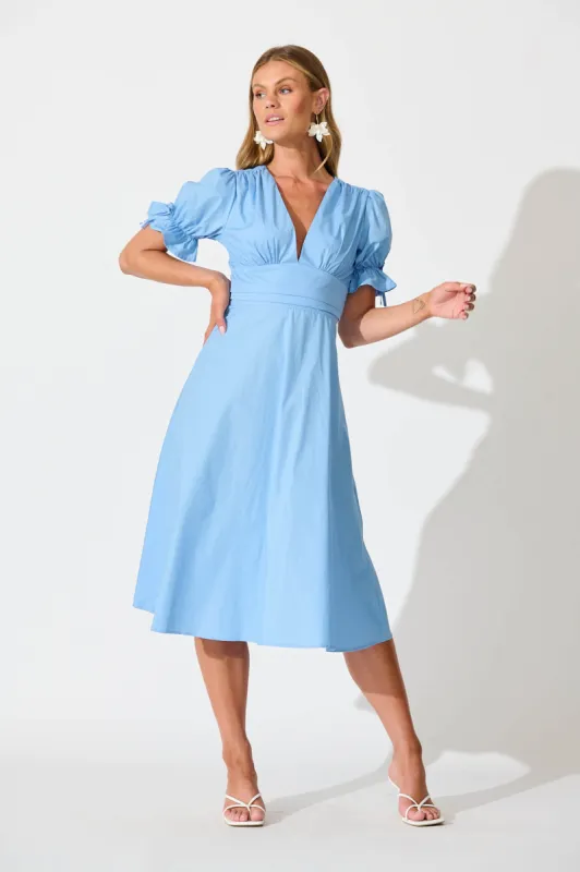 Sunrays Midi Dress in Blue Cotton sold by St Frock