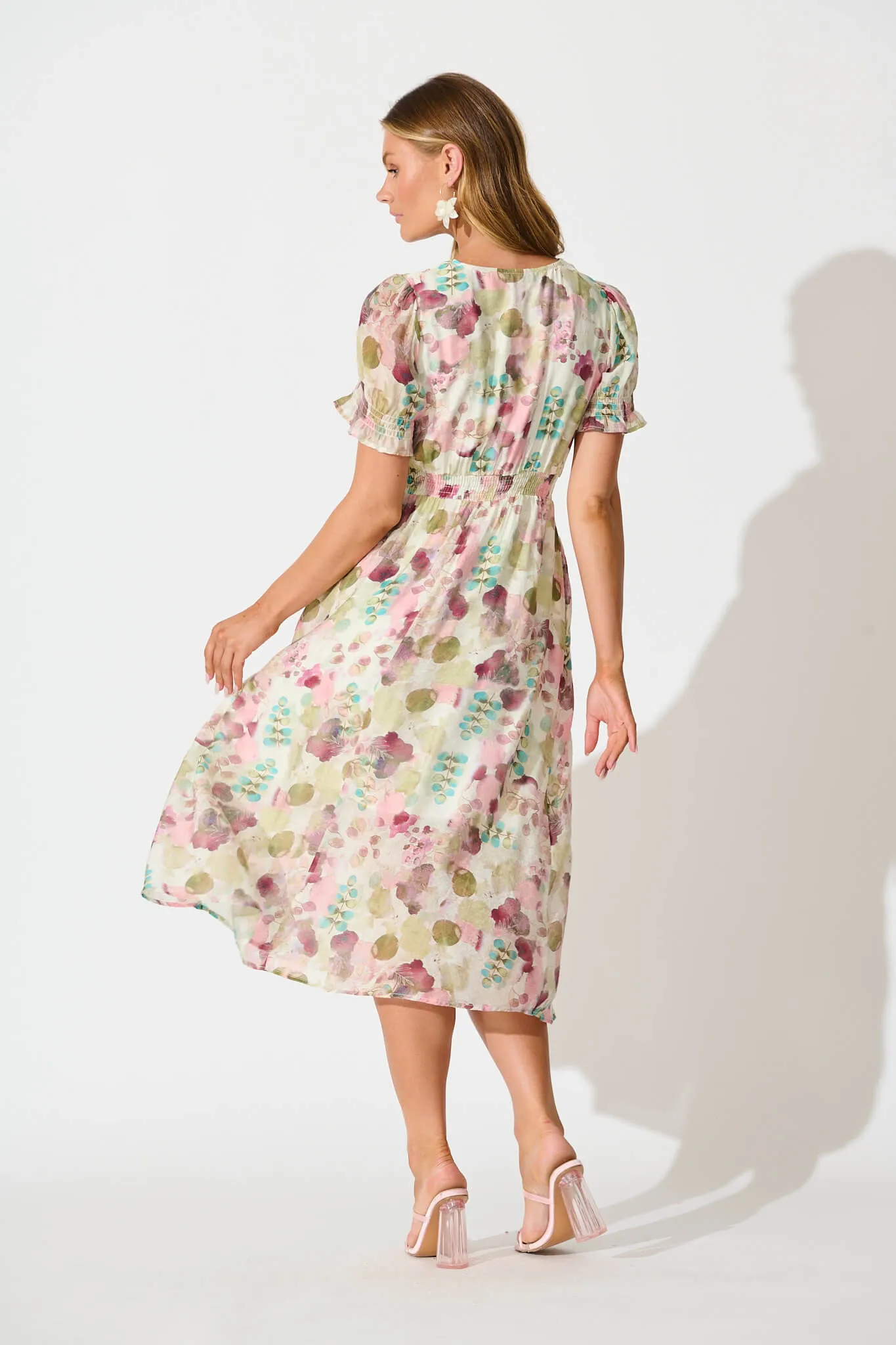 Anabelle Midi Dress in Sage with Blush Watercolour sold by St Frock product image thumbnail 4