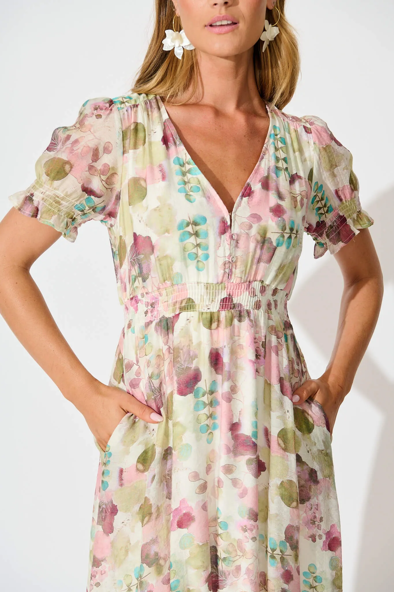 Anabelle Midi Dress in Sage with Blush Watercolour sold by St Frock product image thumbnail 5