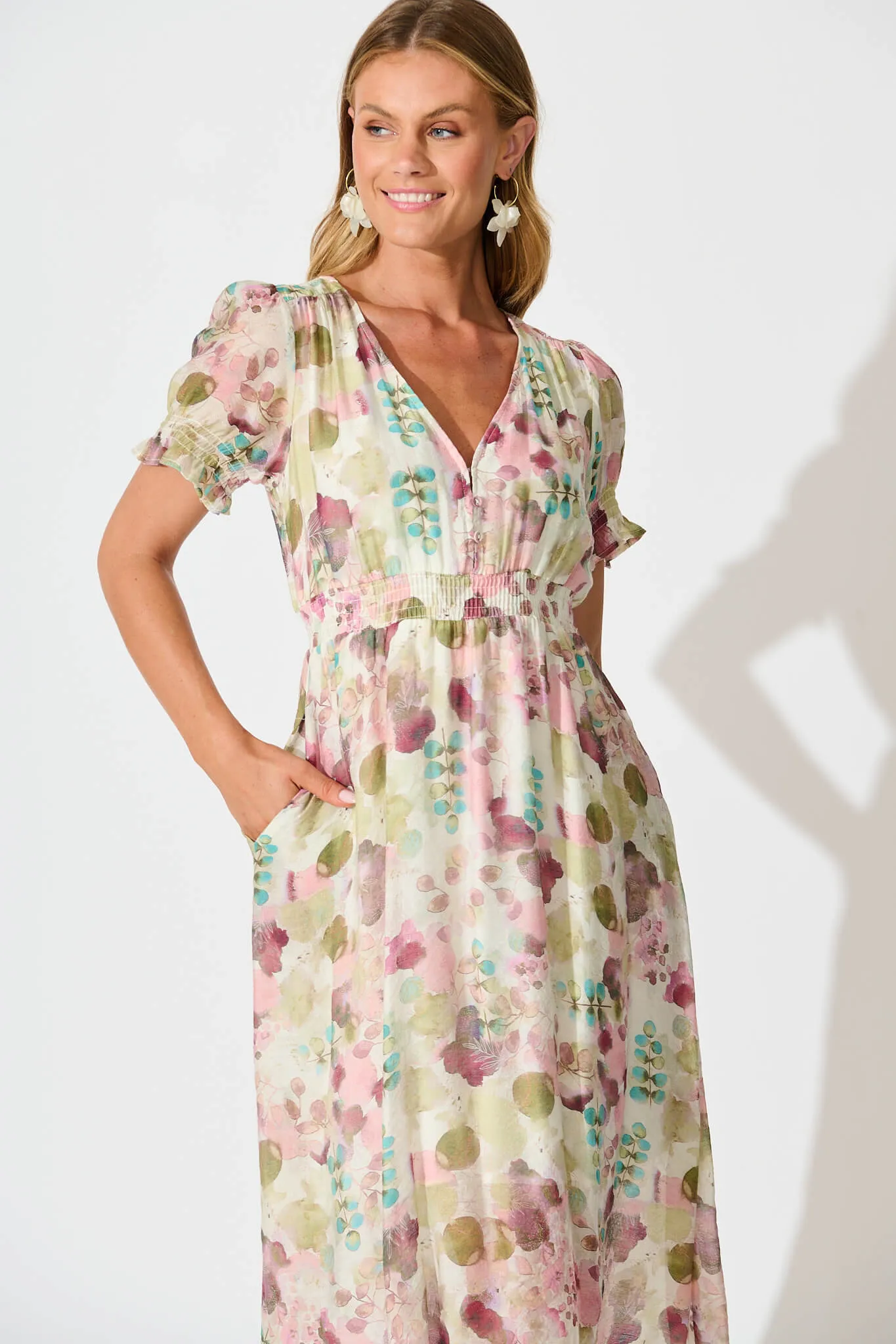 Anabelle Midi Dress in Sage with Blush Watercolour sold by St Frock product image thumbnail 2