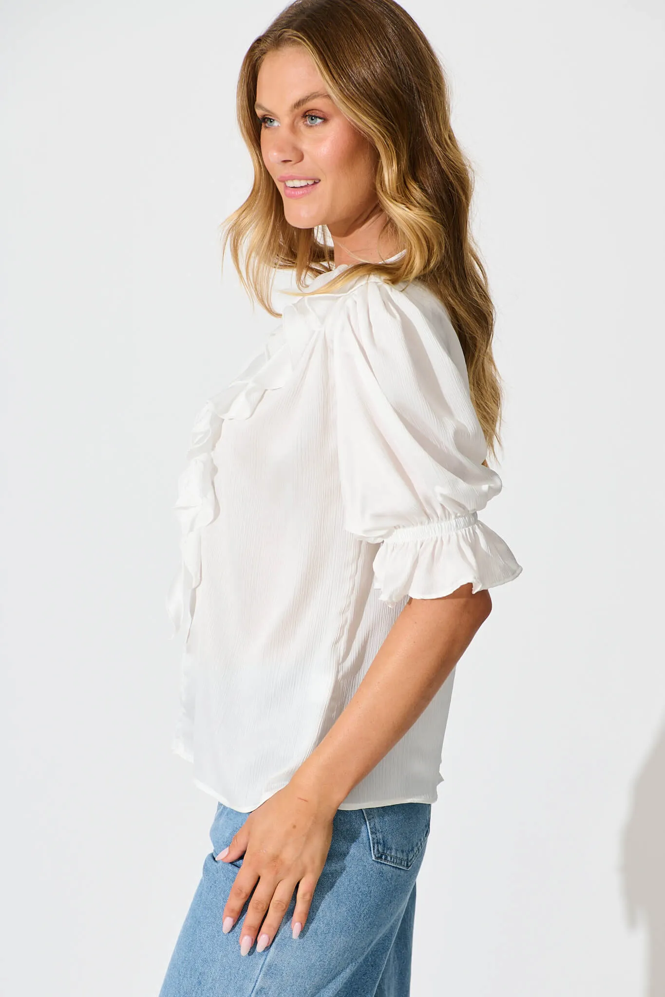 Vivica Top in White Crinkle Satin sold by St Frock product image thumbnail 2