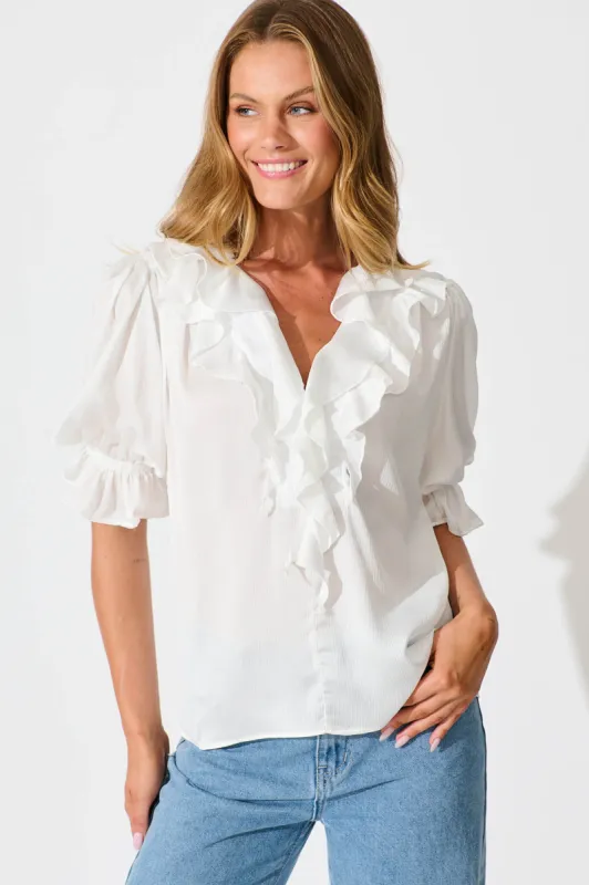 Vivica Top in White Crinkle Satin sold by St Frock