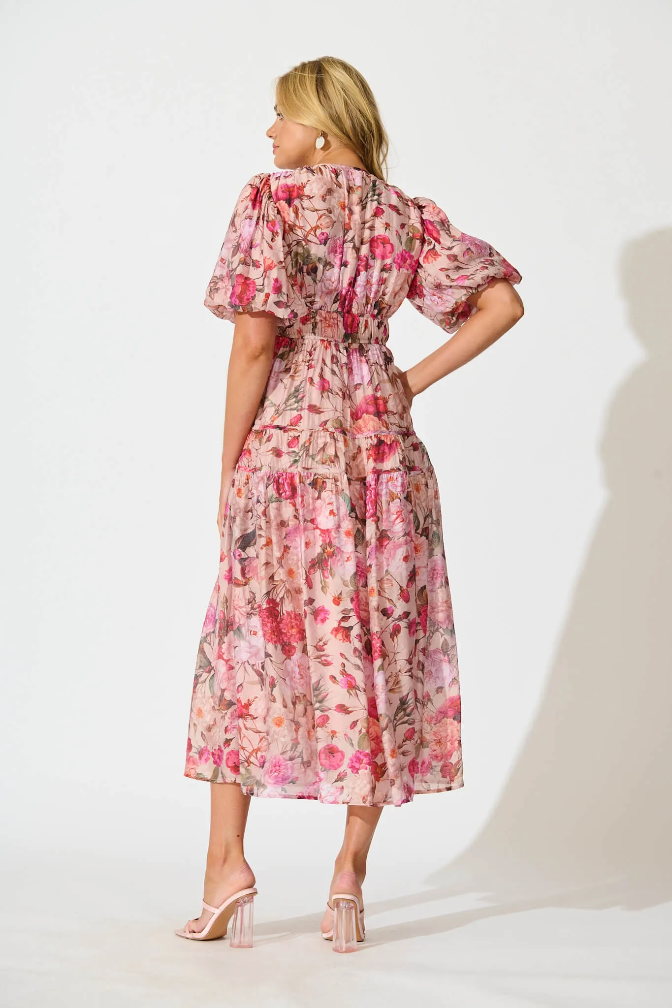 Amalie Midi Dress In Vintage Blush Floral Print sold by St Frock product image thumbnail 4