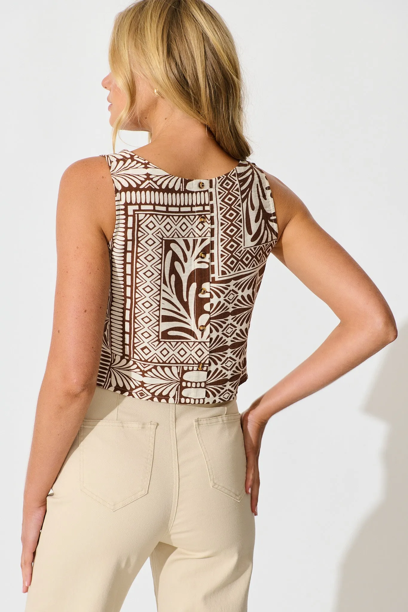 Leona Top in Chocolate and Cream Tile Print sold by St Frock product image thumbnail 3