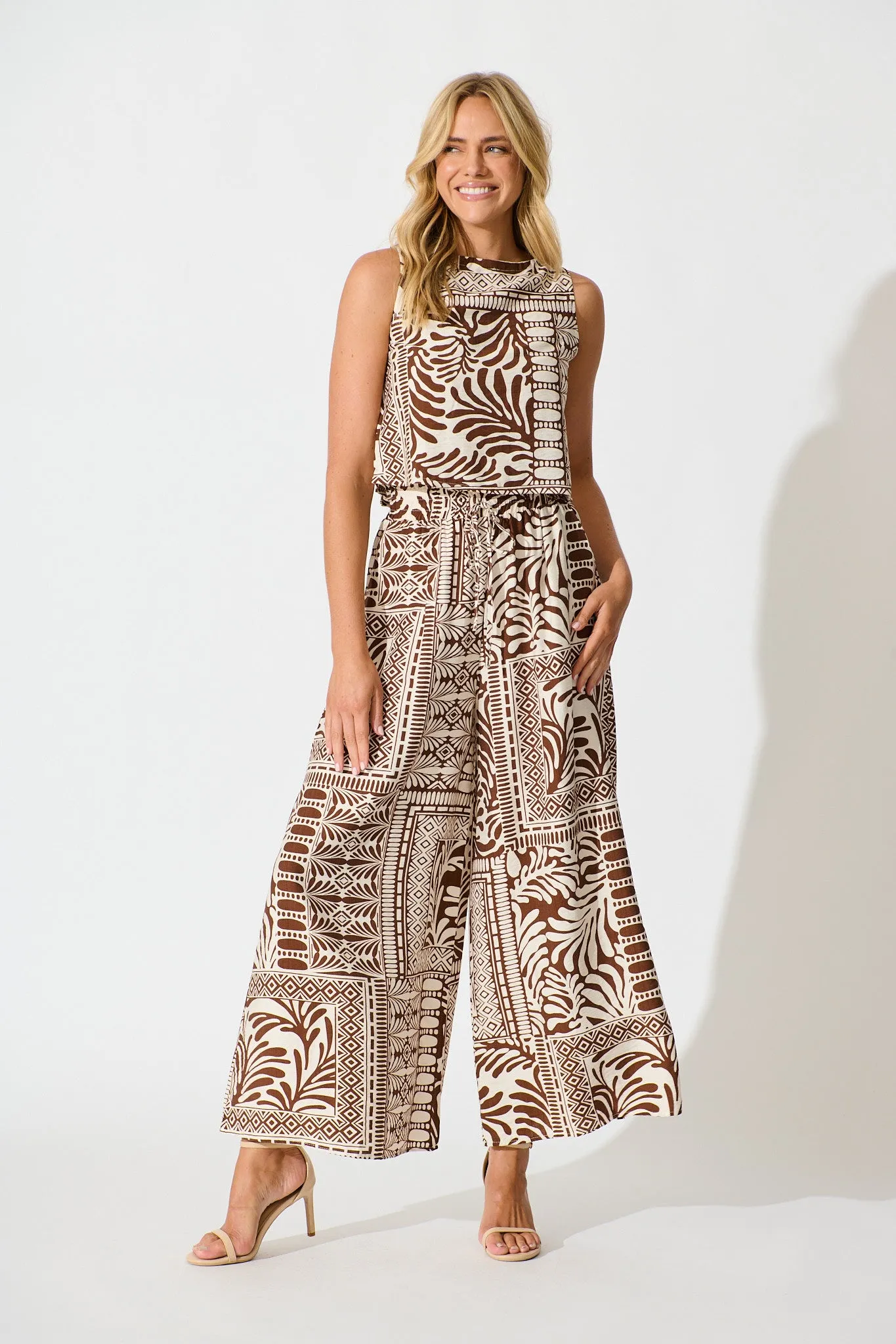 Leona Top in Chocolate and Cream Tile Print sold by St Frock product image thumbnail 5