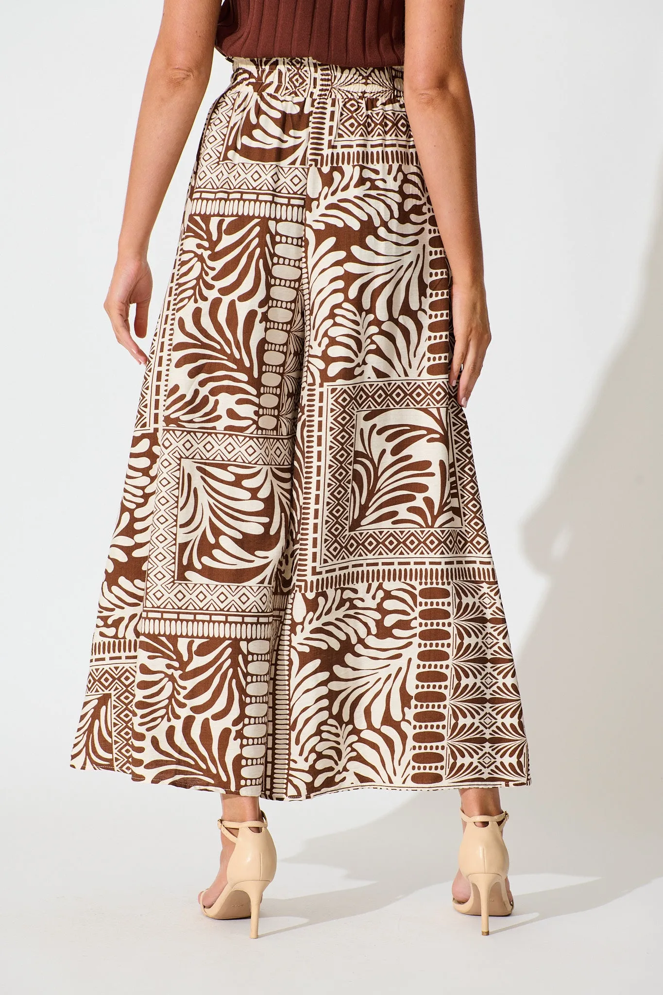 Goldie Wide Leg Pant in Chocolate and Cream Tile Print sold by St Frock product image thumbnail 3