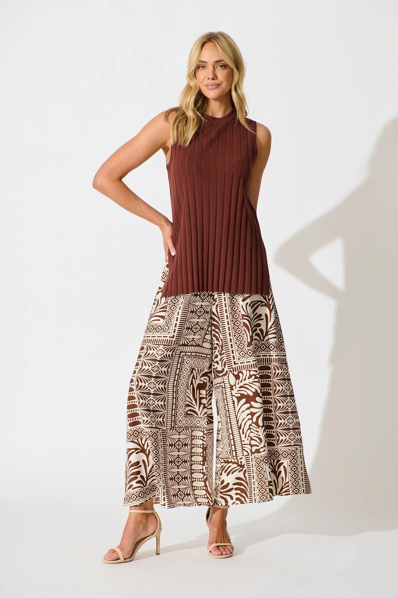 Goldie Wide Leg Pant in Chocolate and Cream Tile Print sold by St Frock product image thumbnail 4