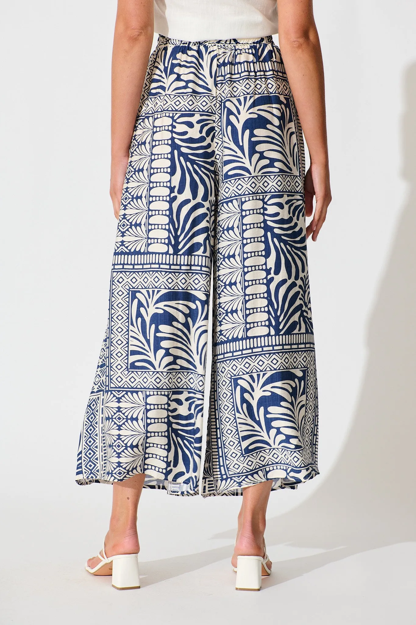 Goldie Wide Leg Pant in Navy and Cream Tile Print sold by St Frock product image thumbnail 3