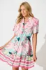 Flora Maxi Dress in Pink Multi Linen Blend sold by St Frock