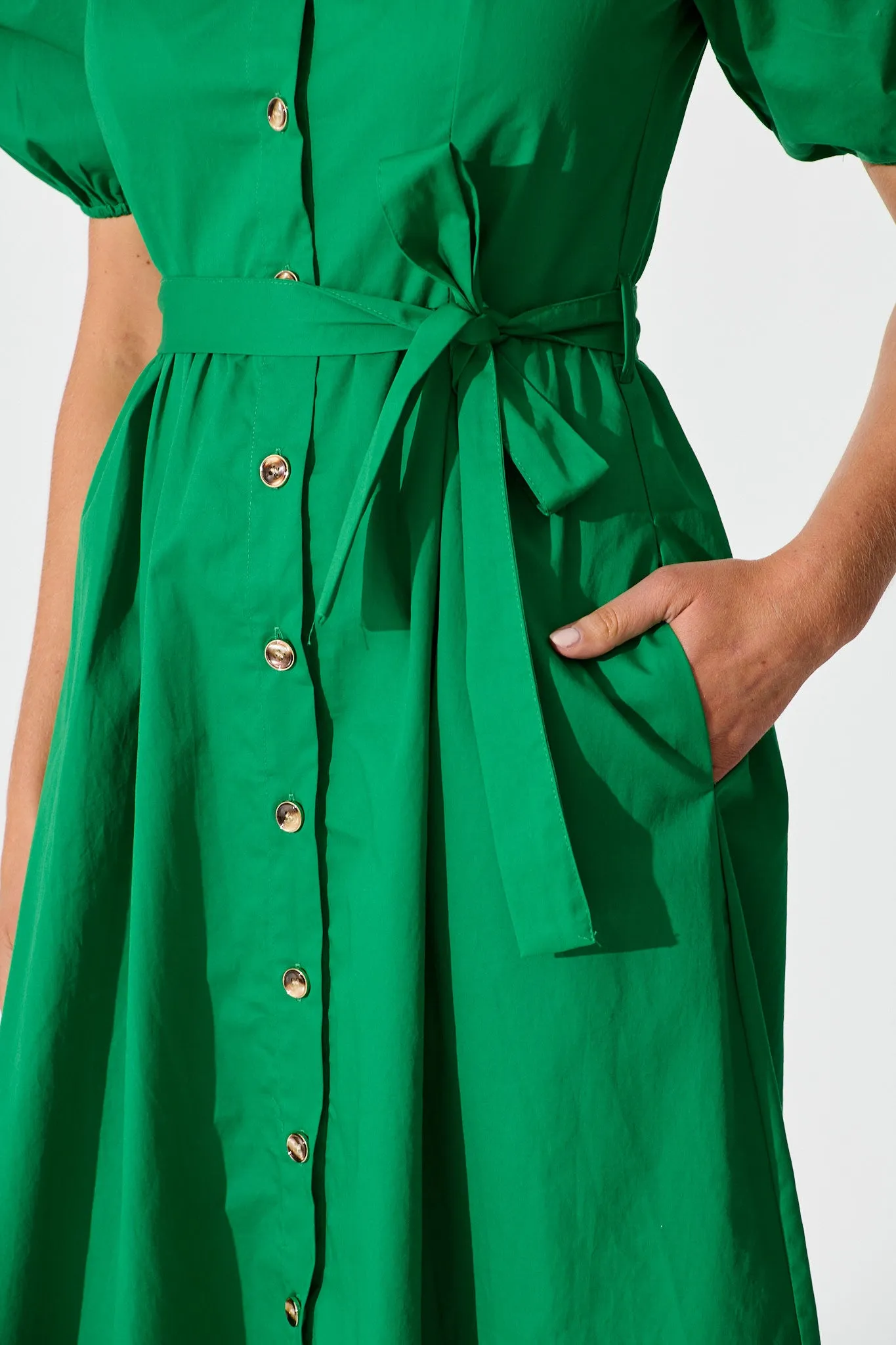 PRE ORDER Adrienne Midi Shirt Dress in Green Cotton sold by St Frock product image thumbnail 5