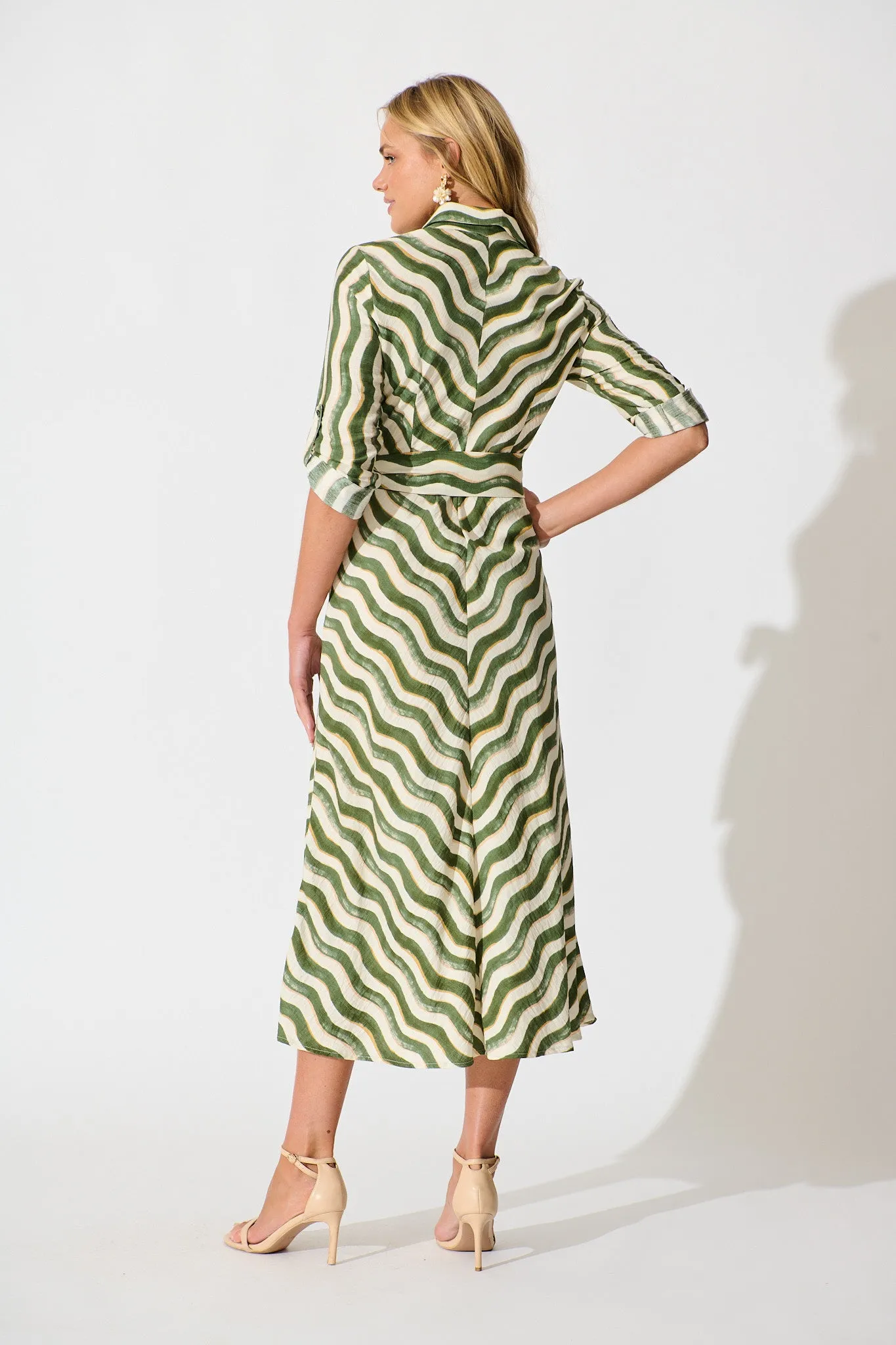 Tia Maxi Shirt Dress in Khaki Swirl Print sold by St Frock product image thumbnail 4