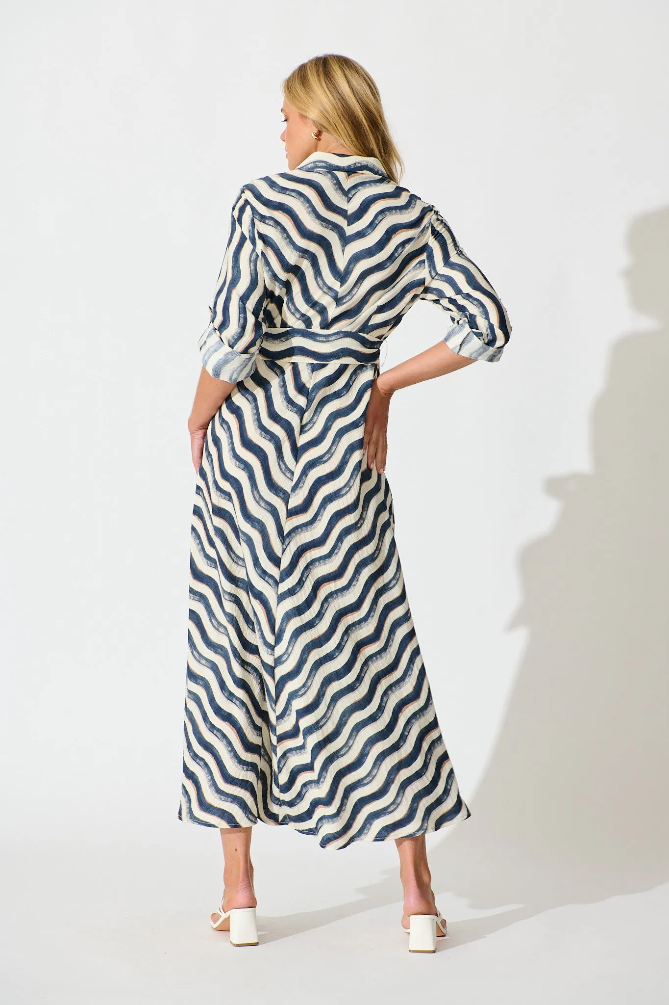 Tia Maxi Shirt Dress in Navy Swirl Print sold by St Frock product image thumbnail 4