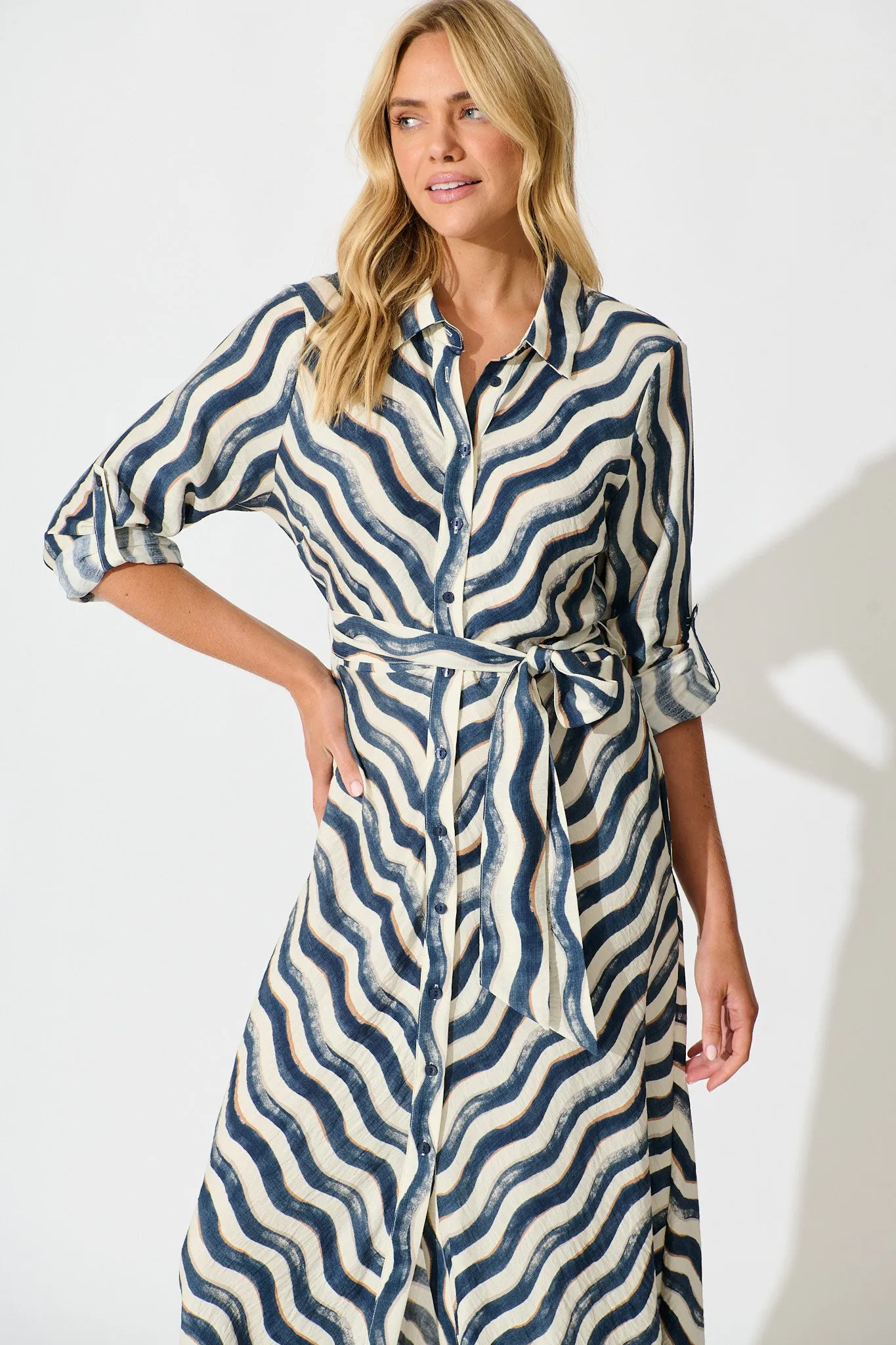 Tia Maxi Shirt Dress in Navy Swirl Print sold by St Frock product image thumbnail 2