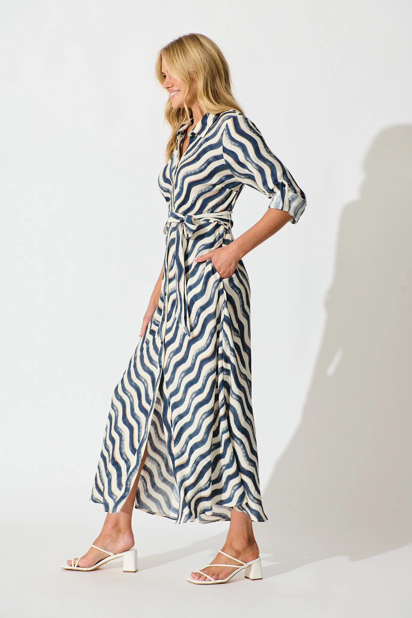 Tia Maxi Shirt Dress in Navy Swirl Print sold by St Frock product image thumbnail 3