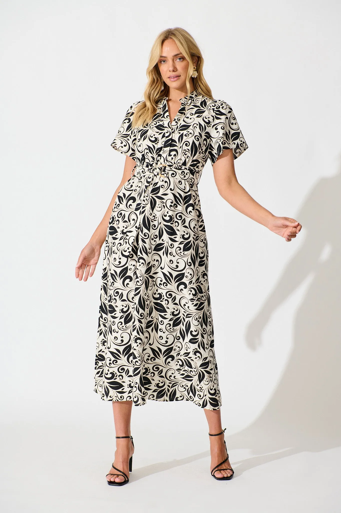 Azariah Maxi Dress in Black and Beige Swirl sold by St Frock