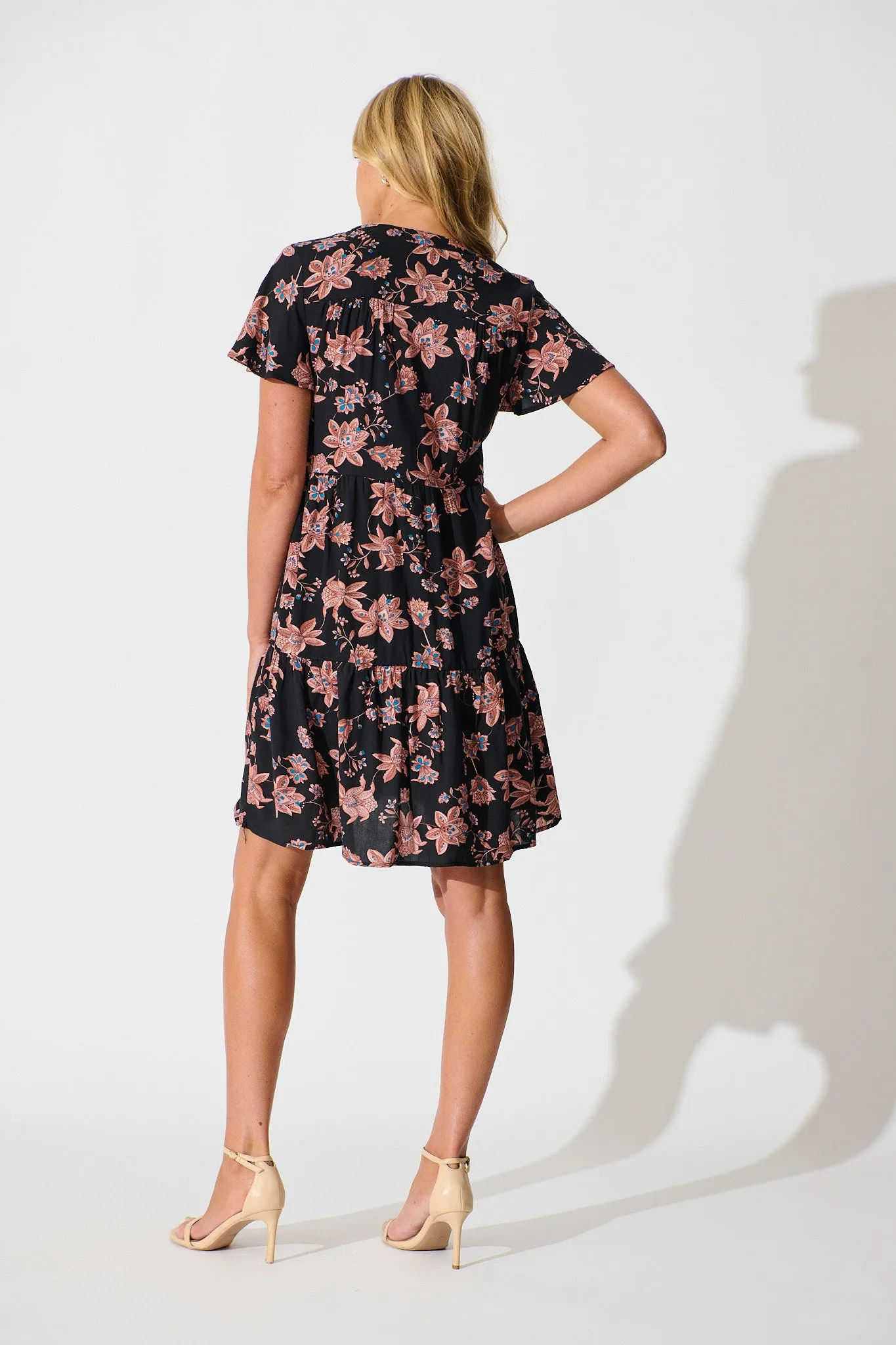Adeline Shirt Dress in Black with Brown Floral Print sold by St Frock product image thumbnail 4