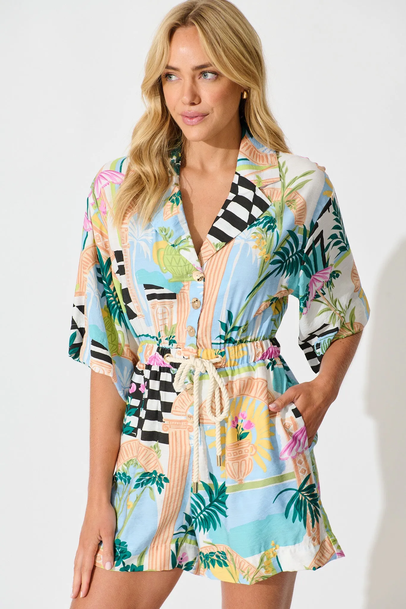 Maui Playsuit In White Multi Print sold by St Frock product image thumbnail 2