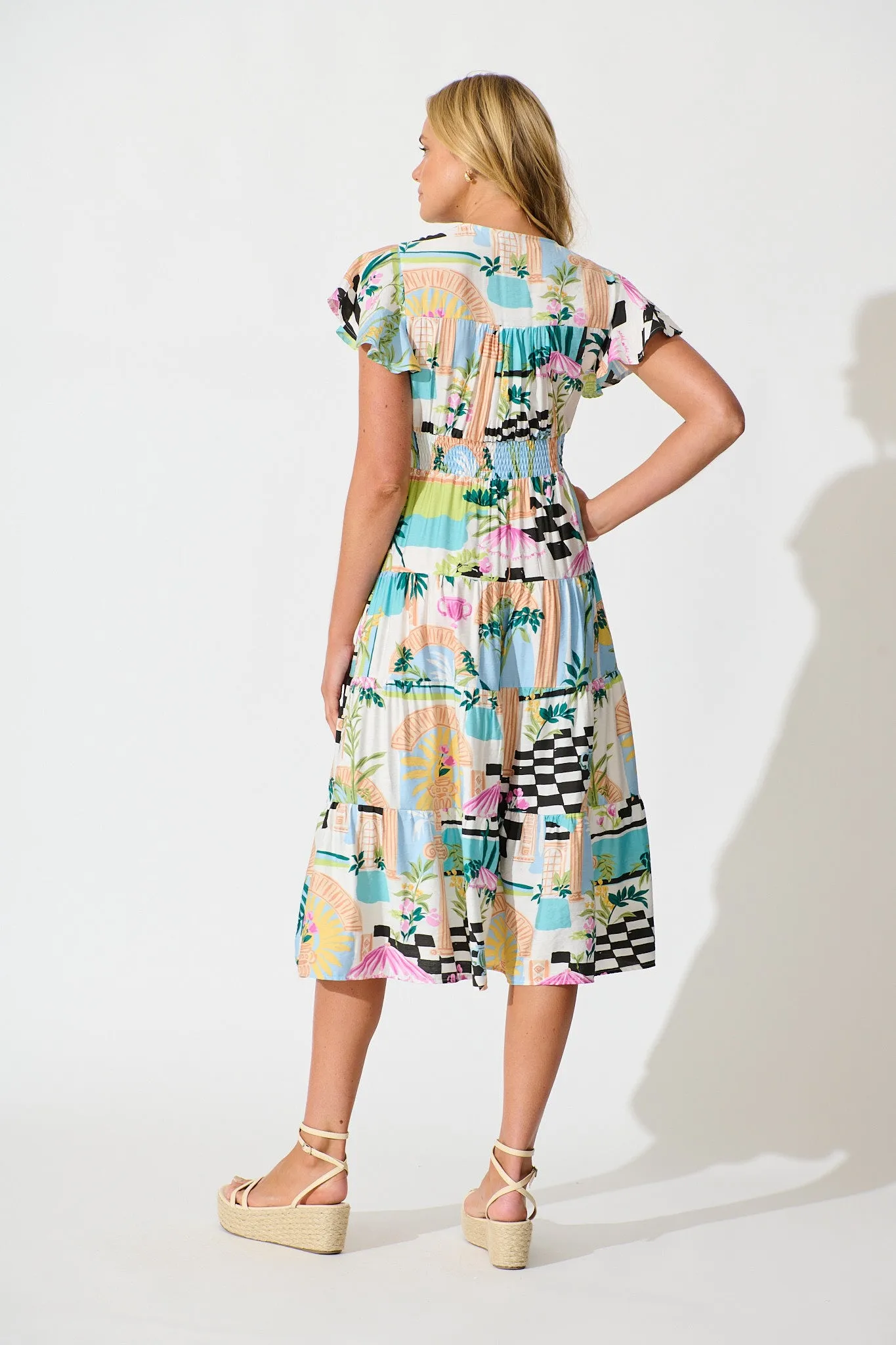 Lively Midi Dress in White Multi Print sold by St Frock product image thumbnail 4