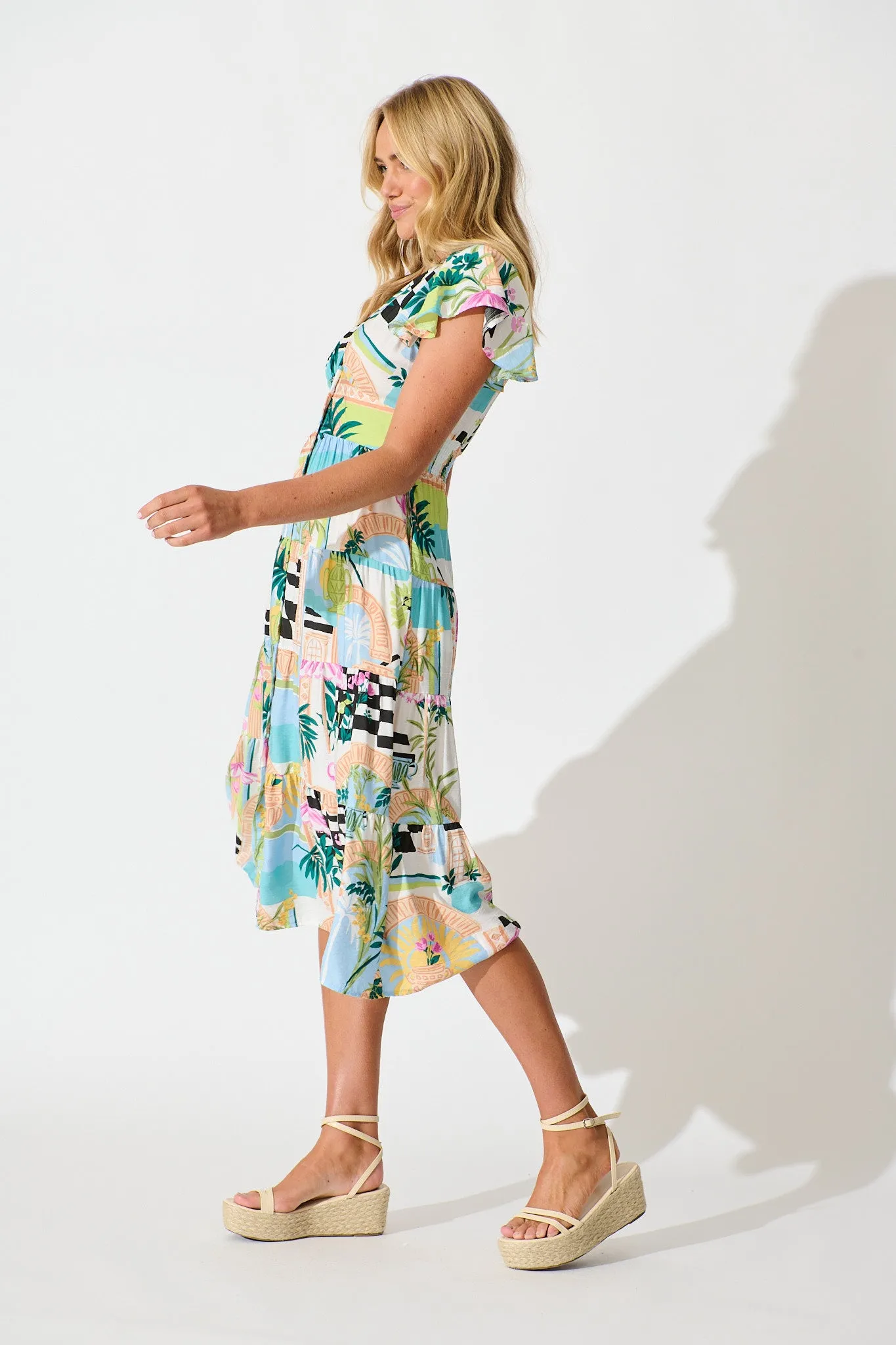 Lively Midi Dress in White Multi Print sold by St Frock product image thumbnail 3