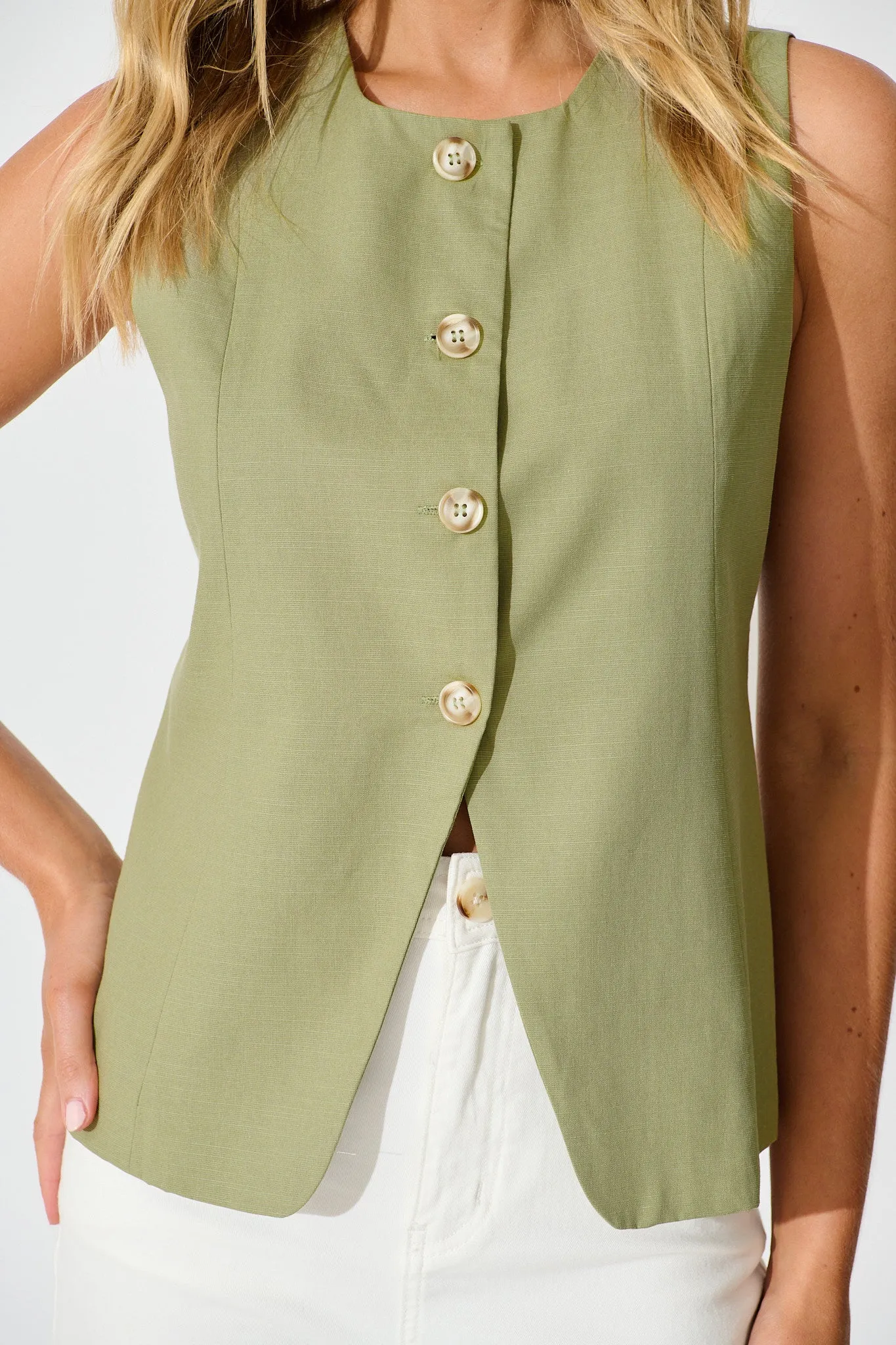Elira Vest In Khaki Linen Blend sold by St Frock product image thumbnail 5