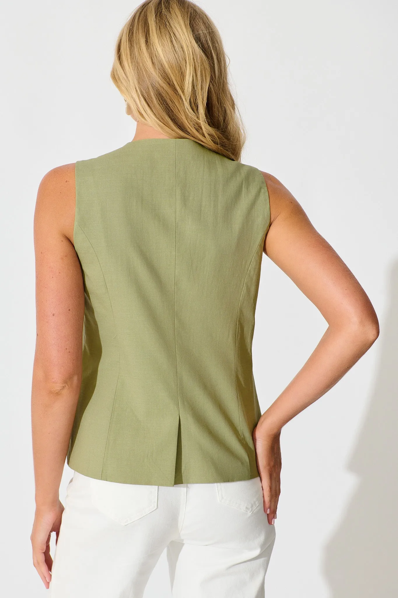 Elira Vest In Khaki Linen Blend sold by St Frock product image thumbnail 3