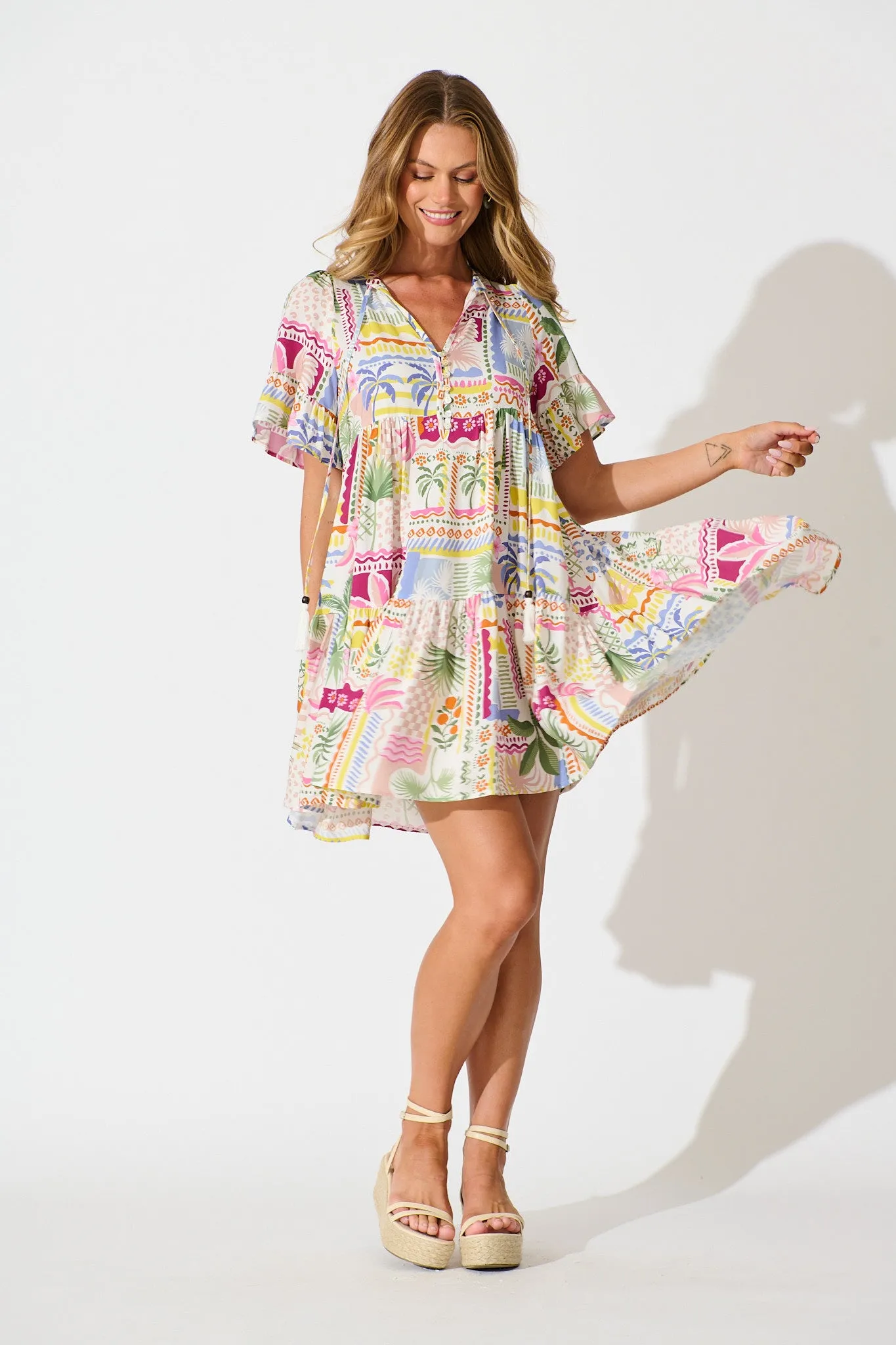 Northcote Smock Dress in Multi Patchwork Print sold by St Frock