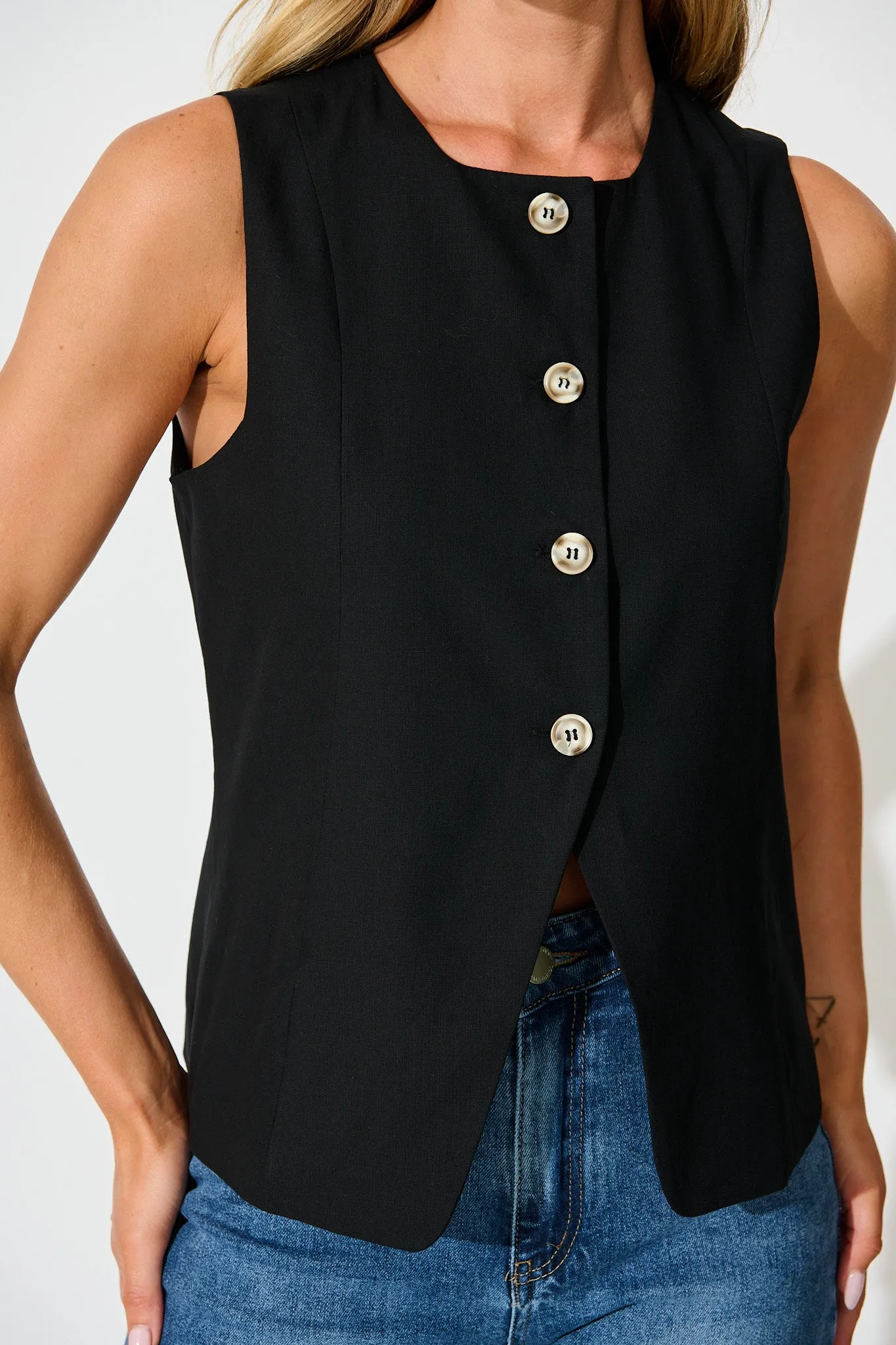 Elira Vest in Black Linen Blend sold by St Frock product image thumbnail 5